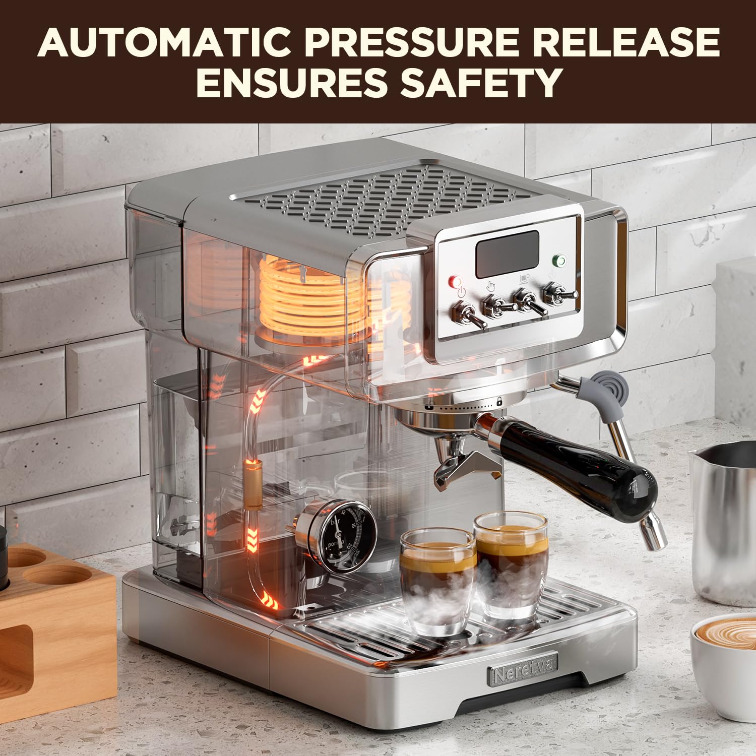 **Neretva 15Bar Espresso Coffee Machine with Pressure Gauge - Stainless Steel Instant Heating Espresso Maker for Home Baristas - Perfect for Lattes & Cappuccinos | Beginner-Friendly Coffee Machine for Home & Office Use**