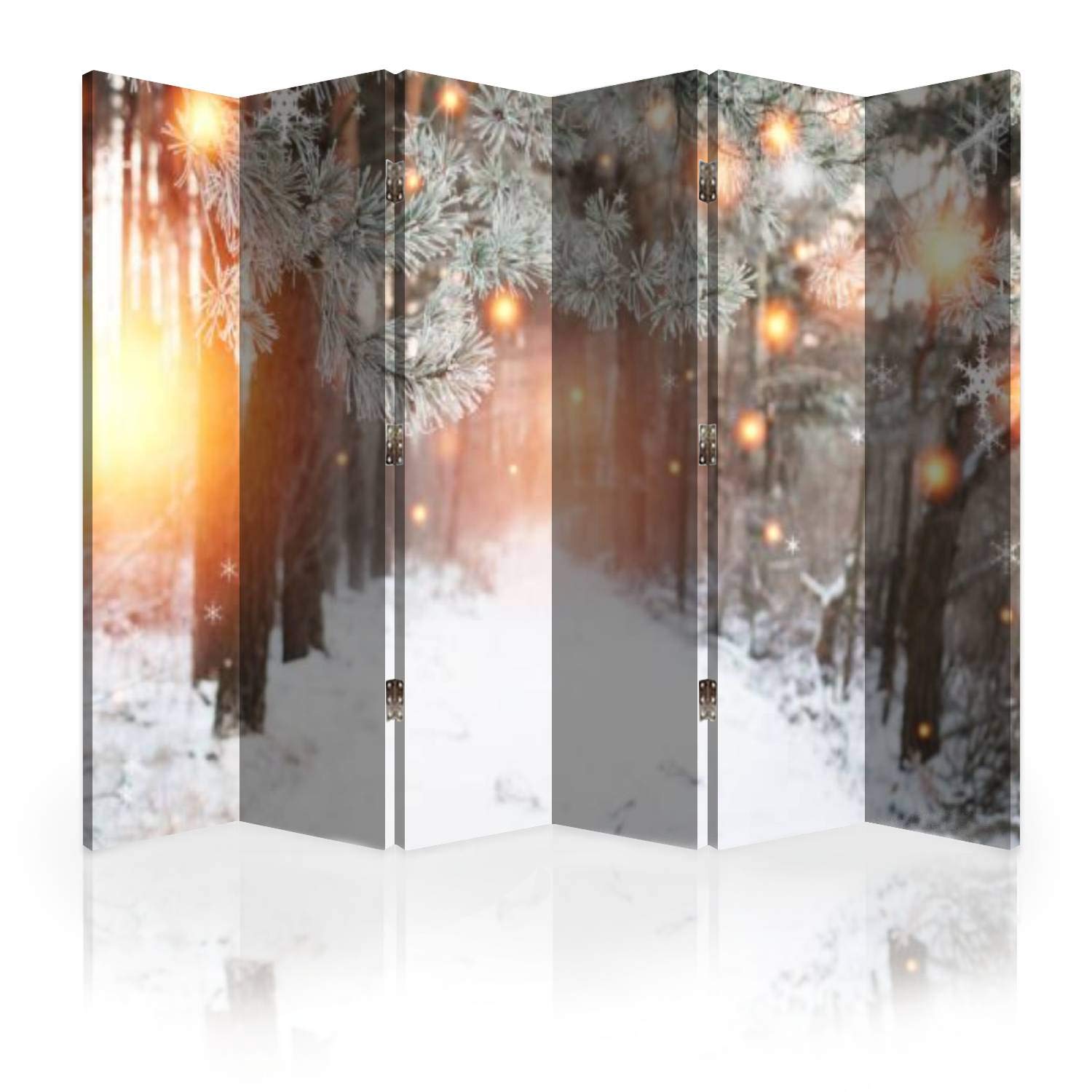 6 Panel Canvas Room Divider Screen with Glowing Snowflakes - Christmas Winter Background Folding Privacy Partition for Bedroom, Living Room & Office Decor | Holiday Home Decoration & Space Separator