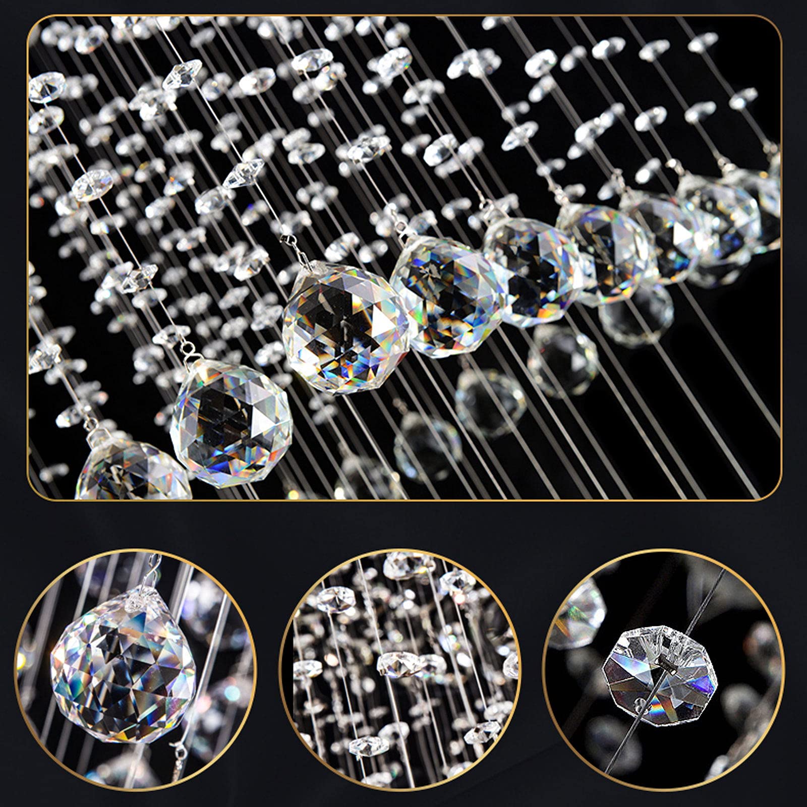 Modern K9 Crystal Raindrop Chandelier Lighting - 3-Layer Flush Mount LED Ceiling Light Fixture with 8 GU10 Bulbs Included (23.6