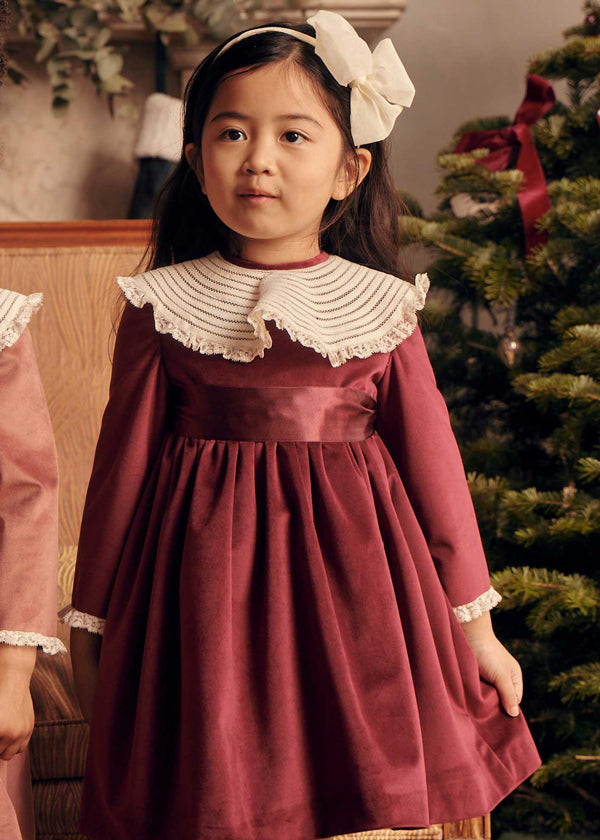 Velvet Burgundy Baby Girl Dress - Elegant & Comfortable Outfit for Parties, Photos & Special Occasions