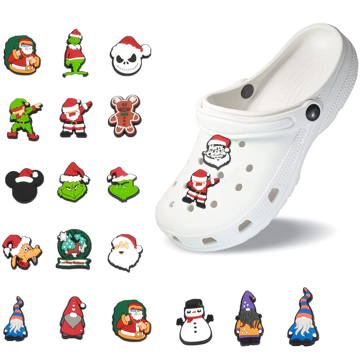 100pcs Christmas Shoe Charms - Santa Bell Snowmen Decorations for Clogs & Wristbands | Holiday Party Favors & DIY Gift Ideas for Christmas Celebrations