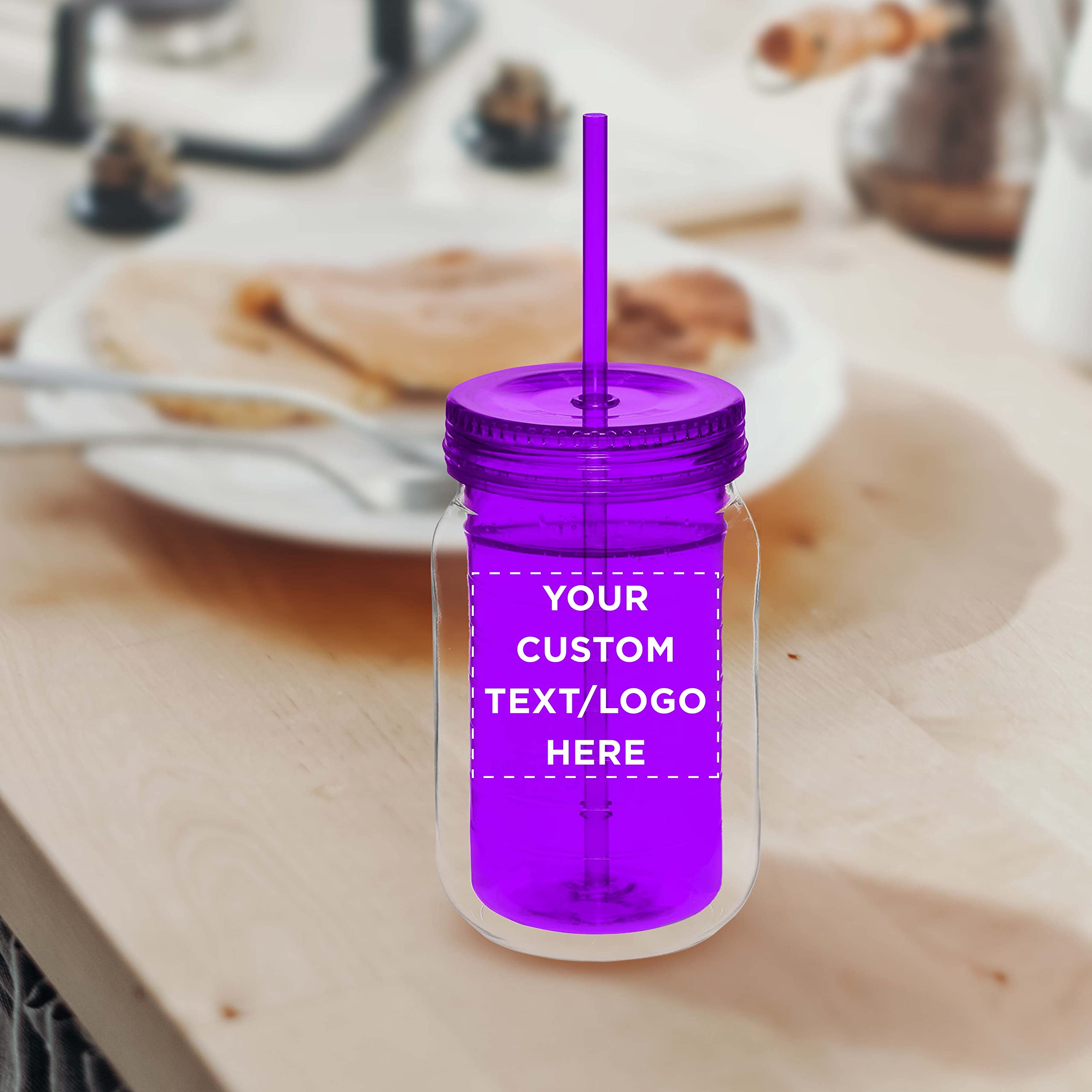 50 Pack 18oz Custom Purple Acrylic Tumblers with Straws - Personalized Bulk Drinkware for Smoothies, Iced Coffee & Soda - Great for Parties, Restaurants & Promotional Events