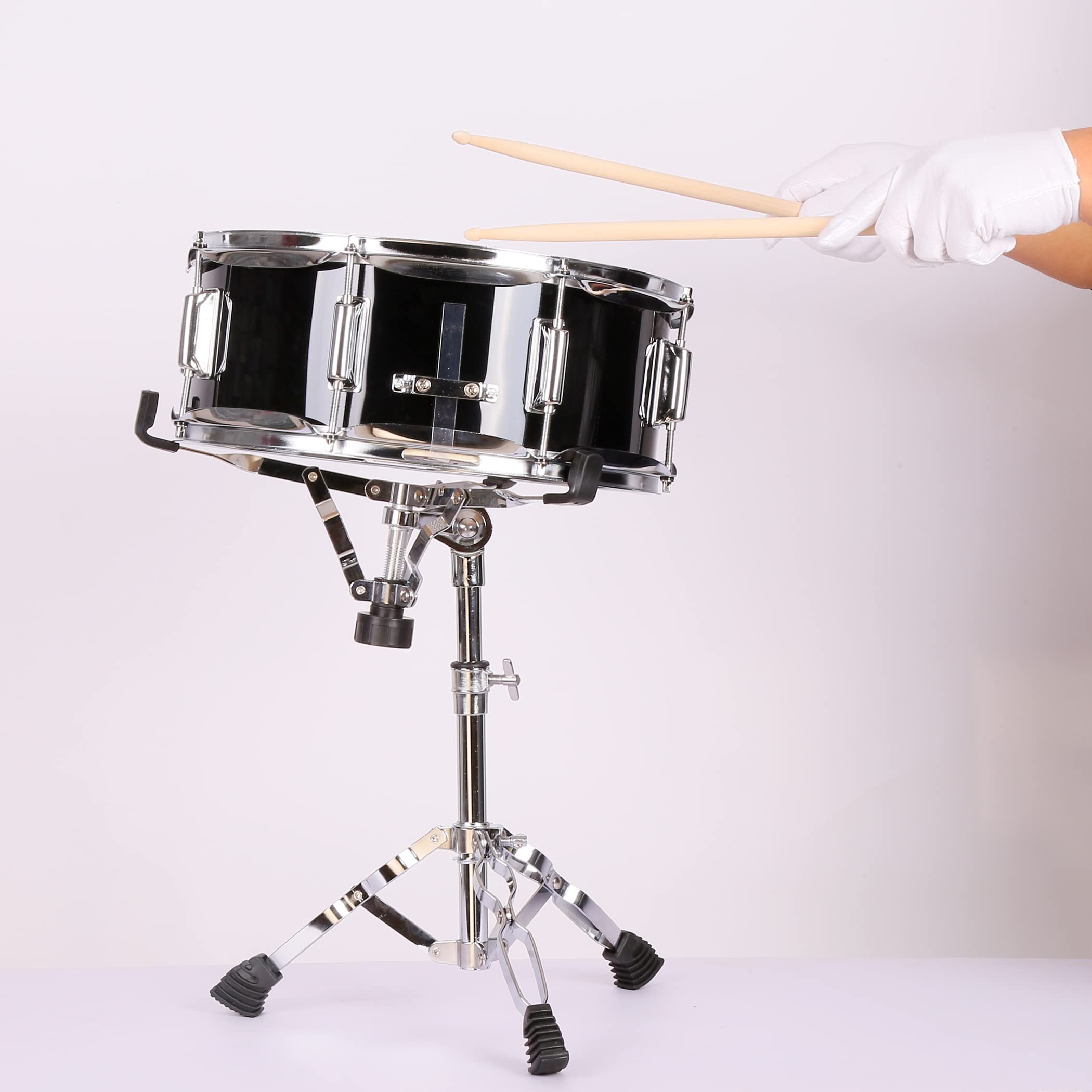 14 Inch Snare Drum Set for Kids & Beginners - Complete Practice Kit with Stand, Padded Gig Bag, Practice Pad, Neck Strap, Gloves & Drumsticks (Black) - Perfect for Home Practice, School Band & Music Lessons