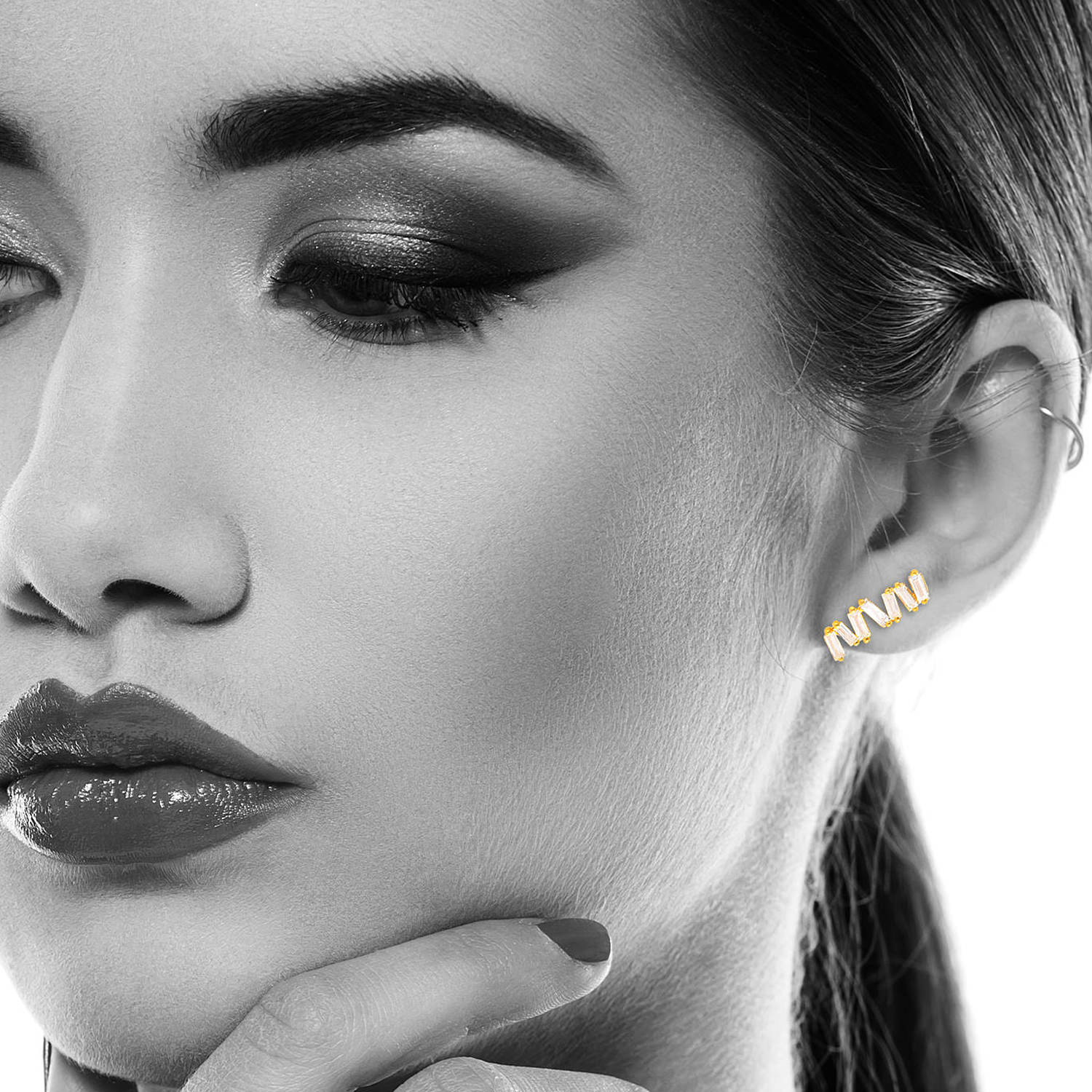 18K Yellow Gold Baguette Diamond Zig Zag Stud Earrings - Elegant Geometric Design for Women, Perfect for Parties, Weddings & Everyday Wear