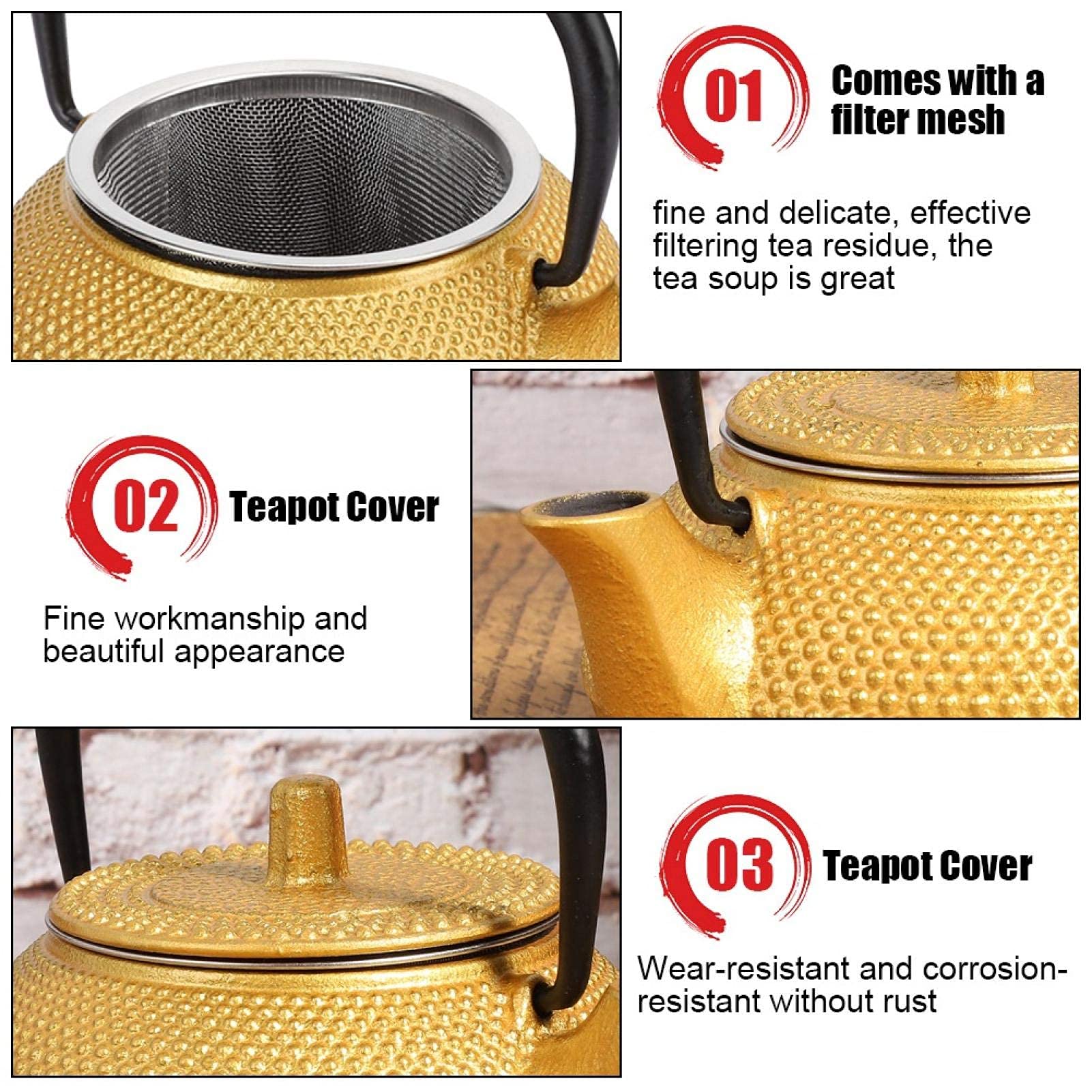 Premium Cast Iron Teapot with Infuser - 10Oz Japanese Tetsubin Stovetop Tea Kettle - Gold Iron Teapot for Loose Leaf Tea - Perfect for Home, Office & Traditional Tea Ceremonies