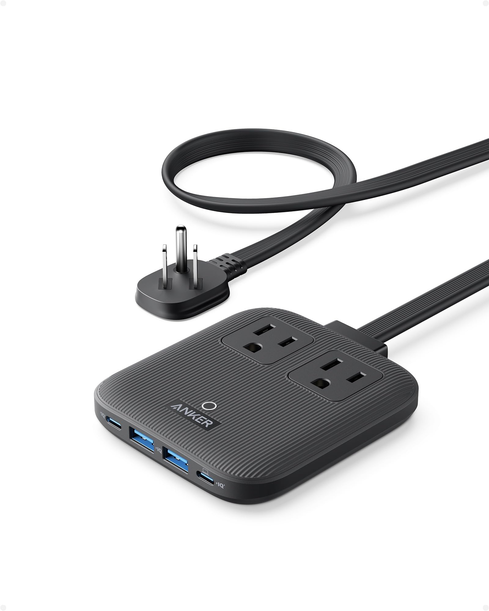 Anker Nano Charging Station (67W Max) - 6-in-1 USB C Power Strip with Flat Plug & 5ft Extension Cord for iPhone 15/14, MacBook, iPad, Samsung Galaxy - 2 AC Outlets, 2 USB A & 2 USB C Ports - Perfect for Home, Office, Dorm & Travel (Black Stone)