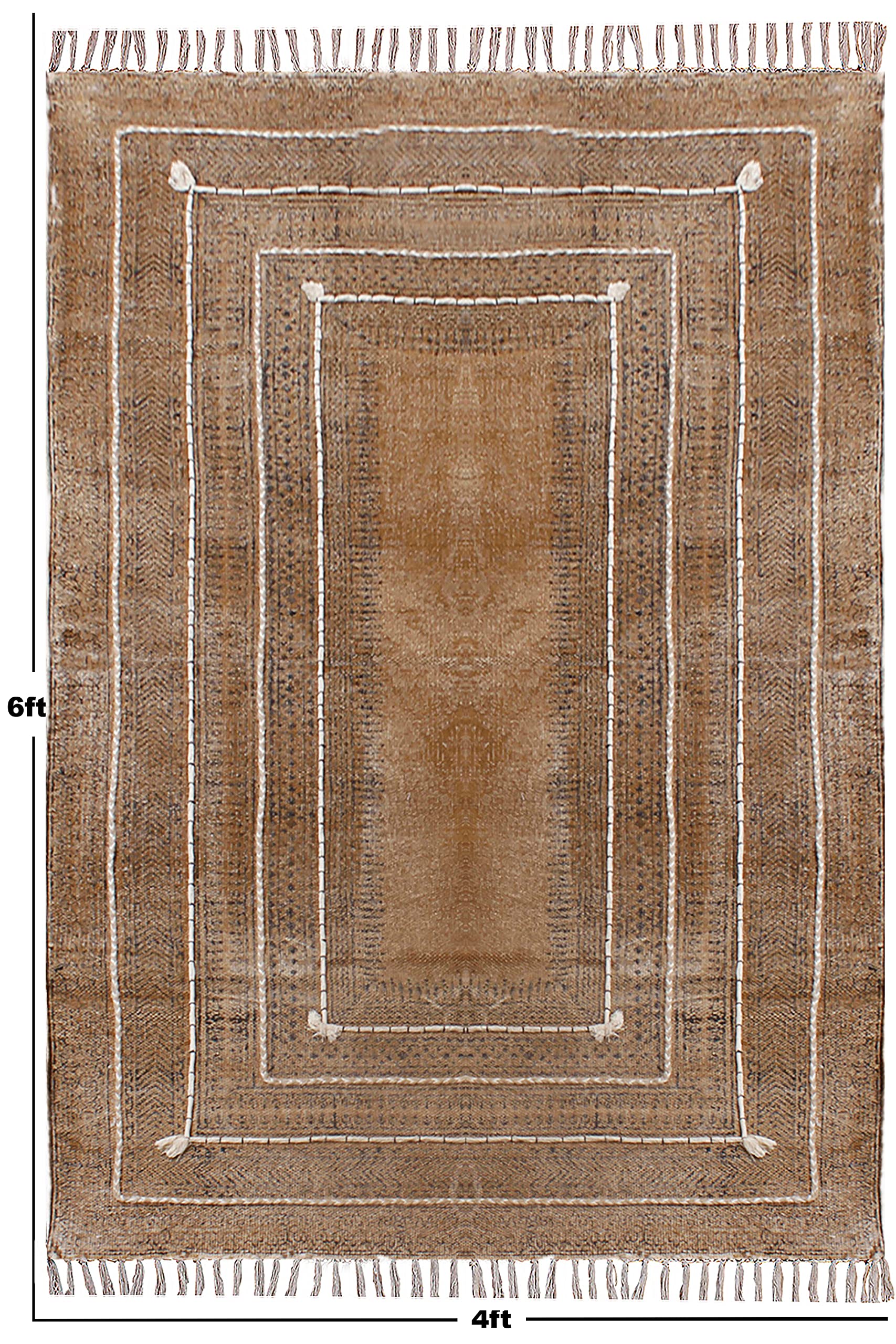 Handmade 7 Square Foot Kilim Rug - Boho Chic Cotton Flatweave Area Rug with Bronze & Black Border - Easy Washable for Large Bedroom, Dining Room, Hallway or Patio - Perfect as Boho Decor, Doormat or Table Runner