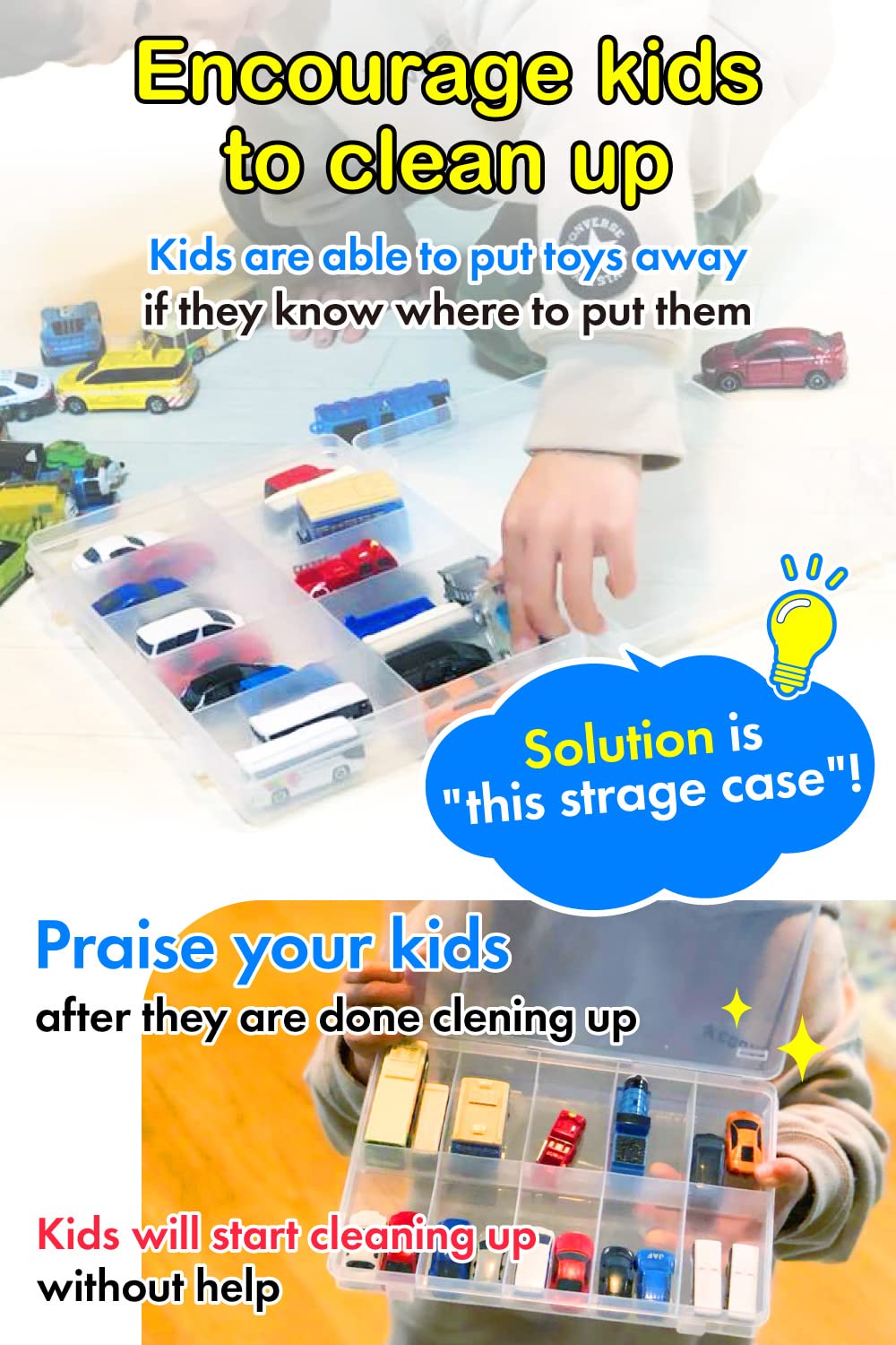 Hot Wheels & Tomica Car Organizers - Transparent Storage Box for 10 Cars - Durable Japan-Made Display Case (Box Only) - Perfect for Collectors & Kids Room Organization
