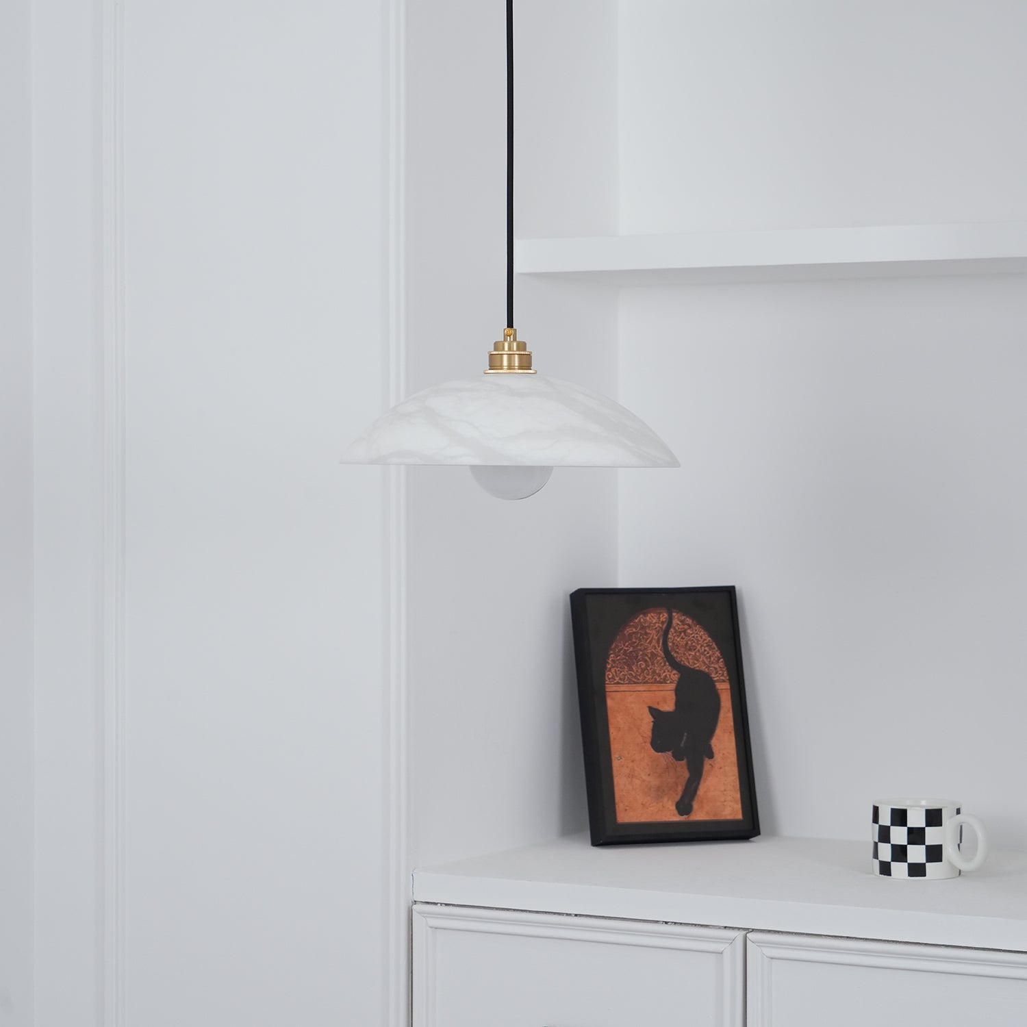 Alabaster Dome Pendant Light - Modern Minimalist Ceiling Fixture for Dining Room, Kitchen, or Bedroom Lighting