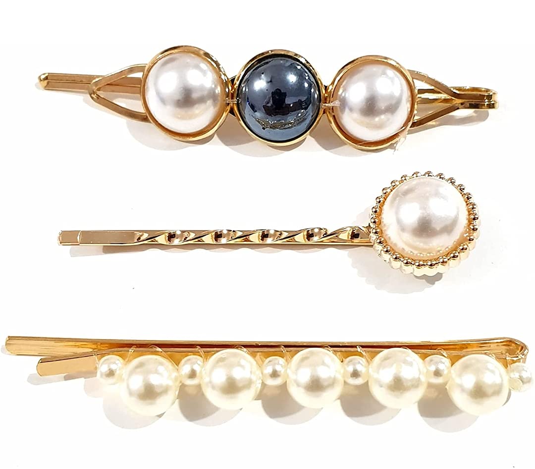 Elegant Pearl Rhinestone Hair Clips for Women - Korean Style Hair Barrettes Set of 3 - Perfect Hair Accessories for Wedding, Party & Daily Use (CLIP-8)