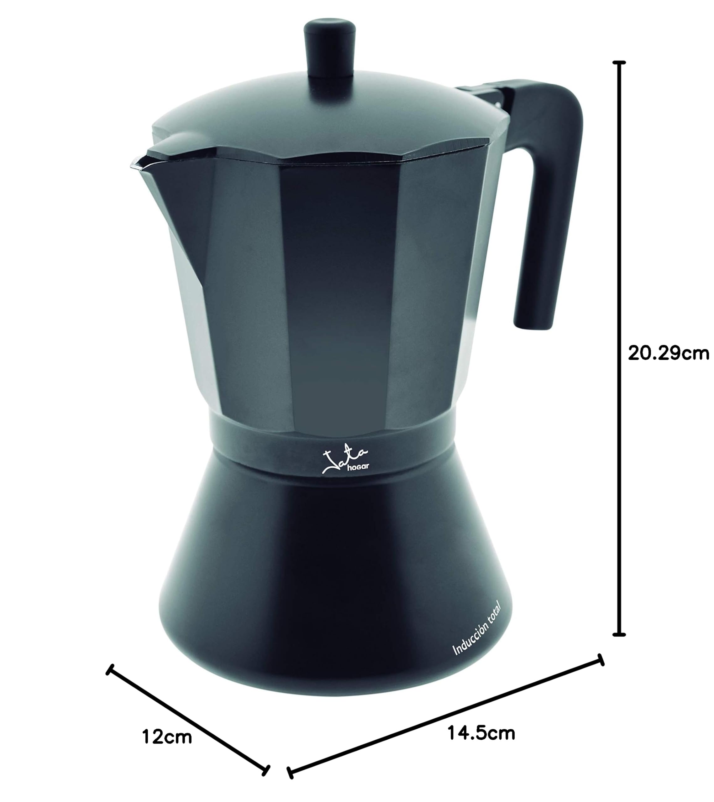 Jata CFI6 Italian Induction Coffee Maker - 6 Cup Capacity, Aluminum Body, Black - Compatible with All Stove Types - Perfect for Home, Office & Camping Use