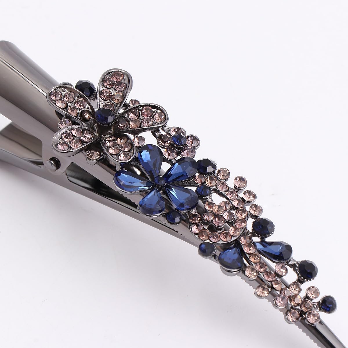 Rhinestone Duckbill Hair Clips for Women - Elegant Metal Alligator Hair Clips with Long Beak Design in Dark Blue - Perfect for Hair Styling, Parties, Weddings & Everyday Fashion Accessories