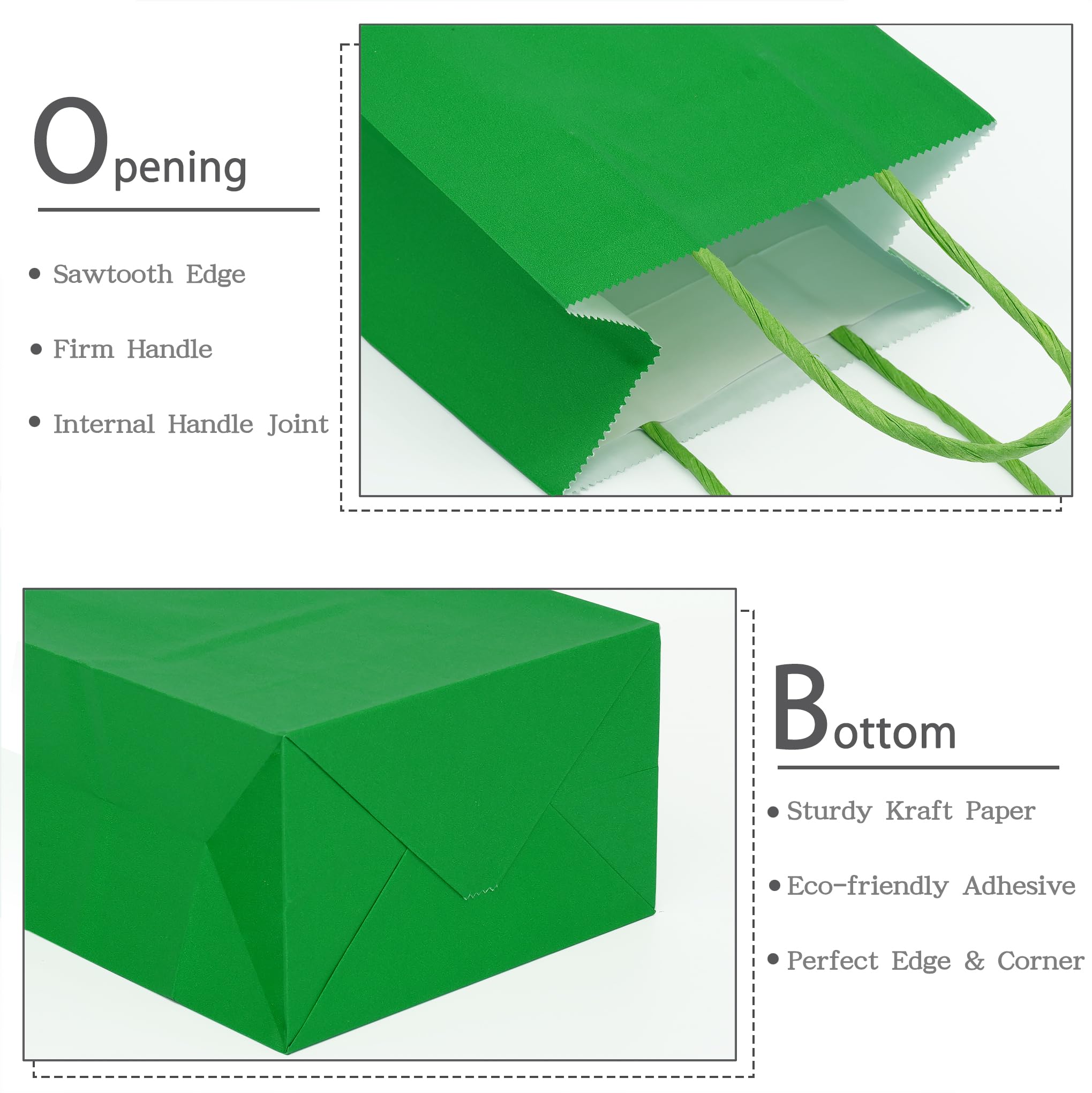 AZOWA Medium Kraft Paper Gift Bags with Handles - 7.5 x 3.9 x 9.8 Inches, Eco-Friendly Green, Pack of 12 - Perfect for Birthday Party Favors, Wedding Favors & Holiday Gift Wrapping