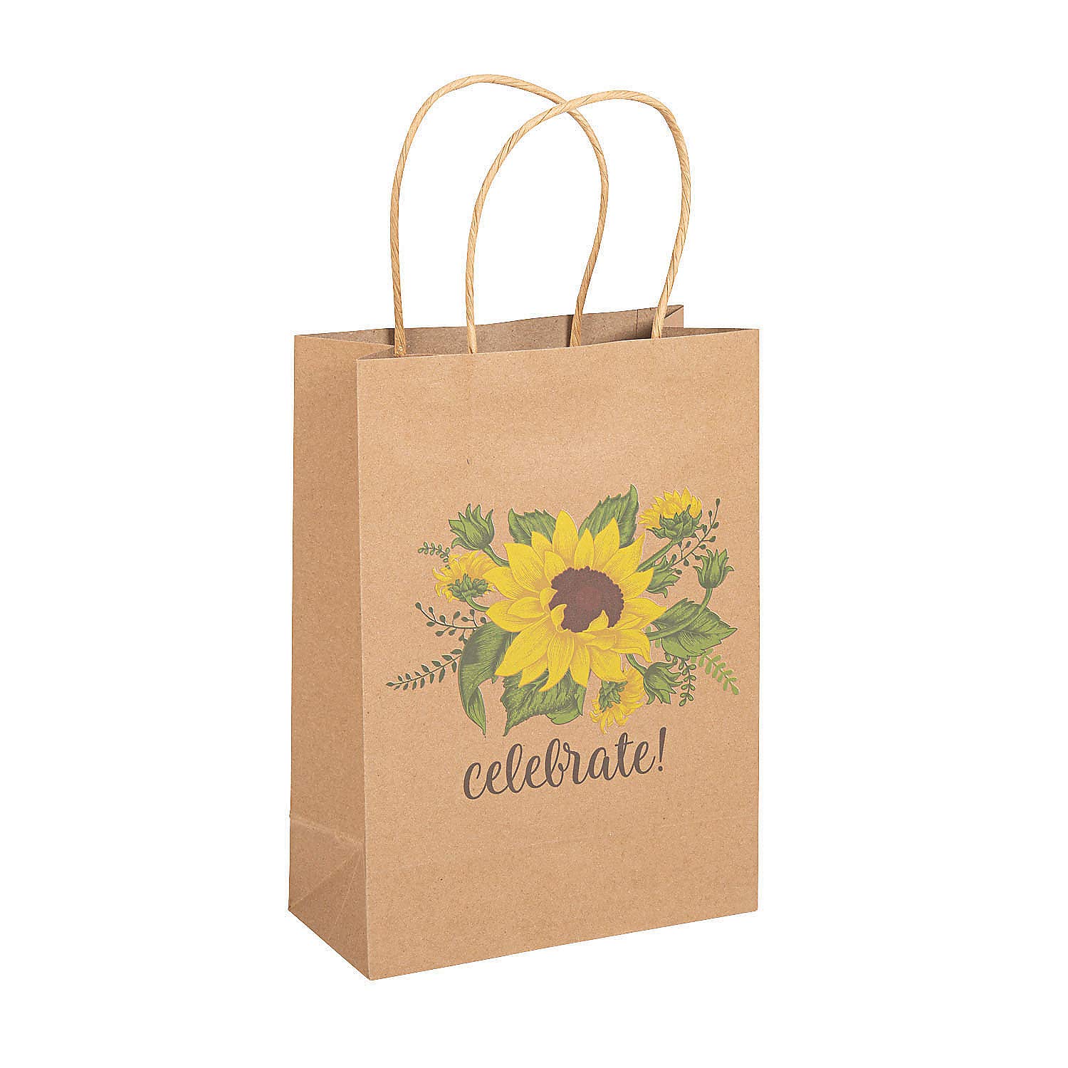 Fun Express Medium Sunflower Kraft Paper Gift Bags - 12 Pack Eco-Friendly Party Favor Bags for Birthdays, Weddings & Baby Showers