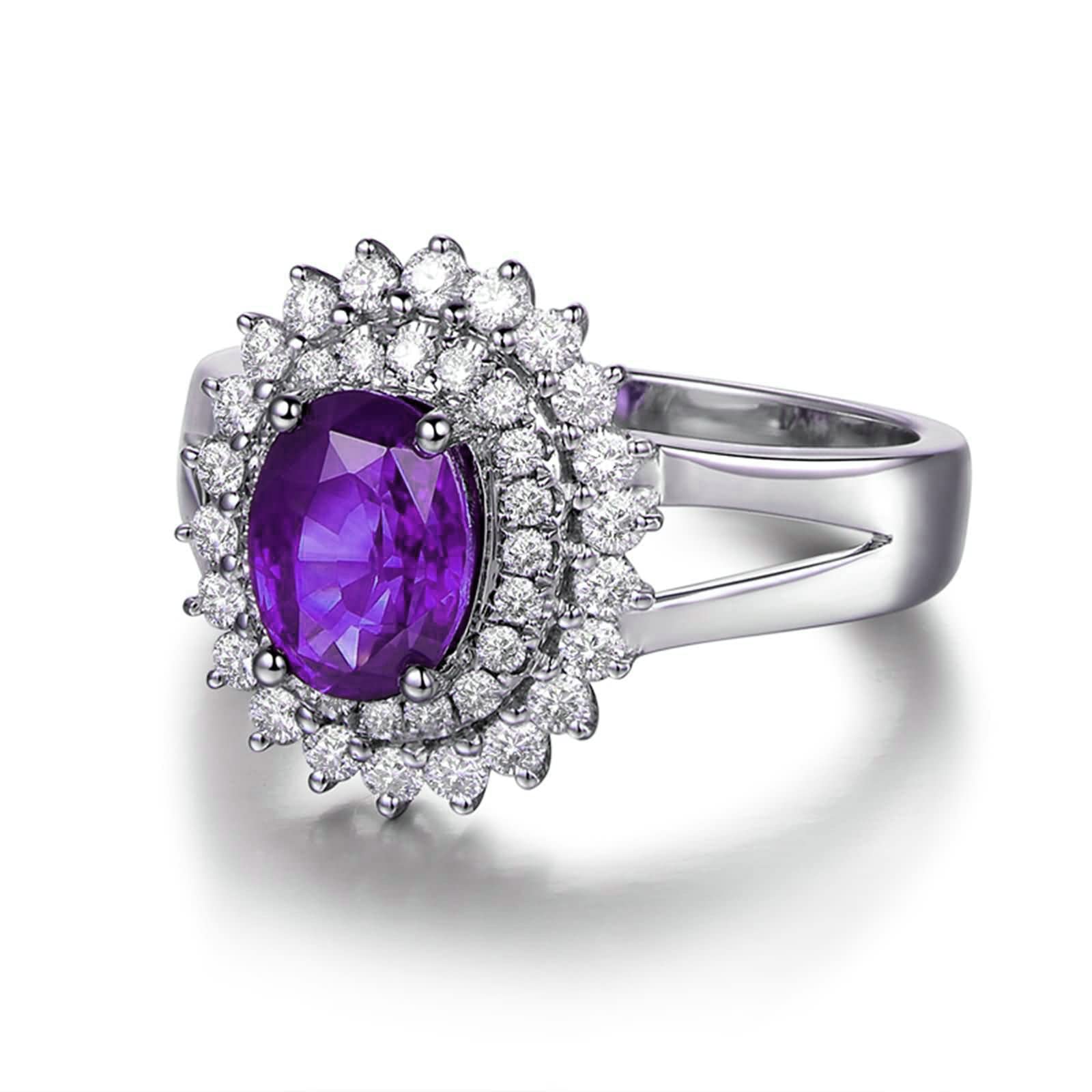 Aienid Sterling Silver Wedding Band for Women - Oval Amethyst Promise Ring, Elegant Engagement & Anniversary Jewelry Gift for Her - Perfect for Weddings, Proposals & Special Occasions