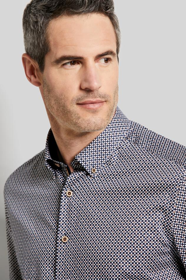 BUGATTI Men's Printed Long Sleeve Casual Shirt - Charcoal Grey - Comfortable Button Down Shirt for Work, Office & Business Casual Wear