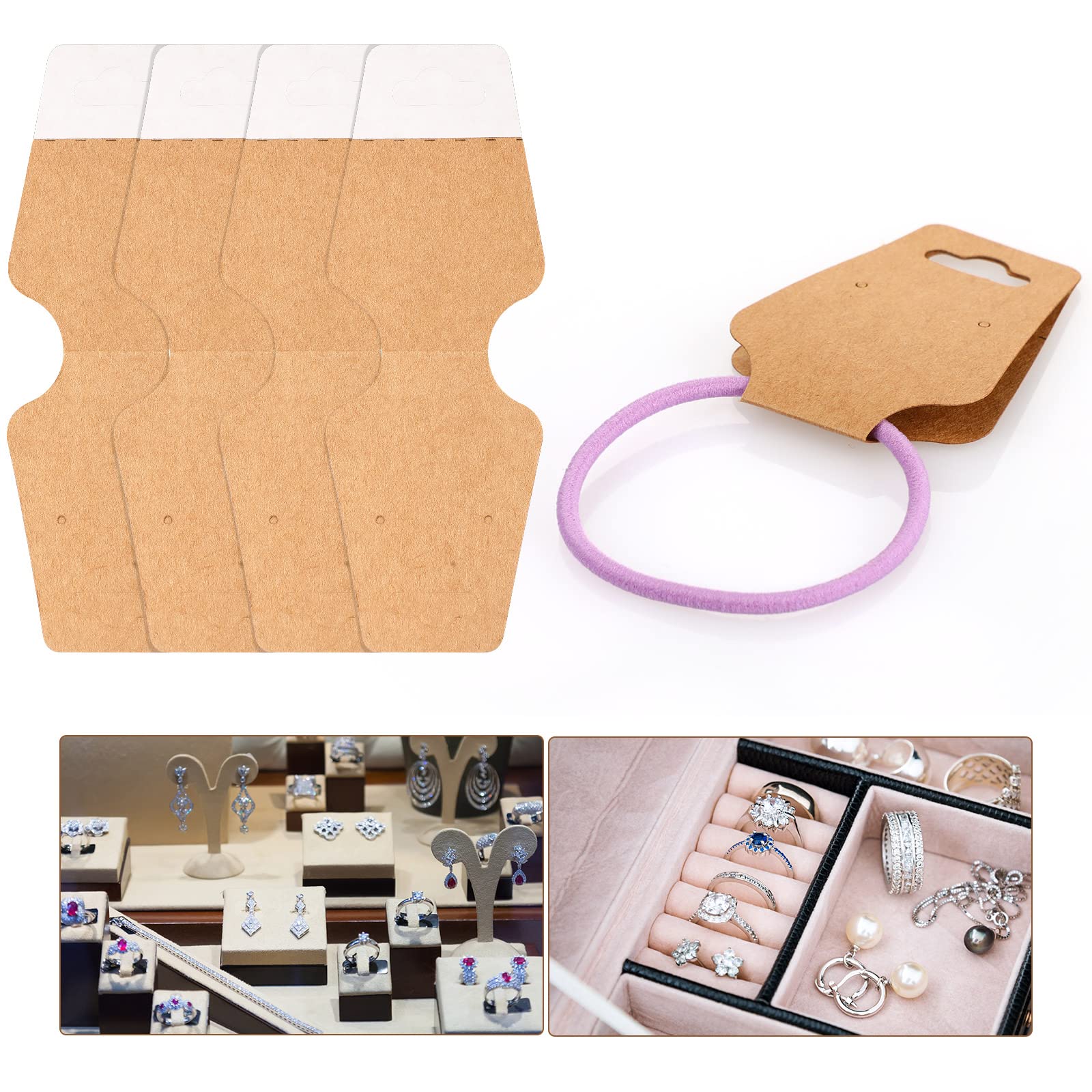 400 Kraft Paper Jewelry Display Cards with Adhesive - Necklace, Keychain & Bracelet Holder - Perfect for Boutique, Craft Show & Retail Store Displays (Khaki)
