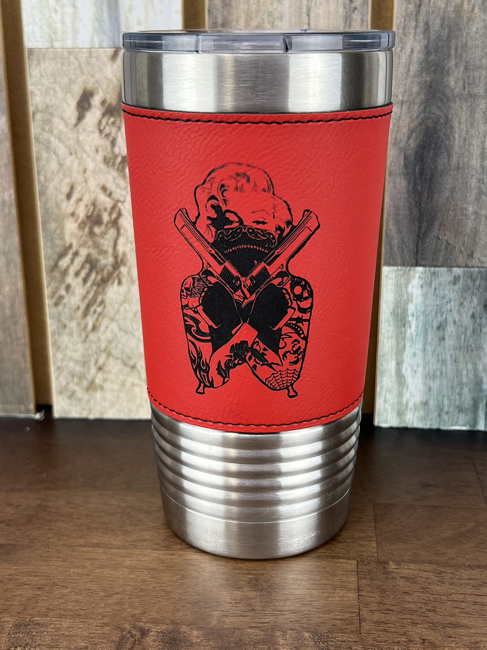20 oz Red Leatherette Stainless Steel Coffee Tumbler - Insulated Travel Mug with Laser Engraving, Perfect for Office, Commuting & Outdoor Activities