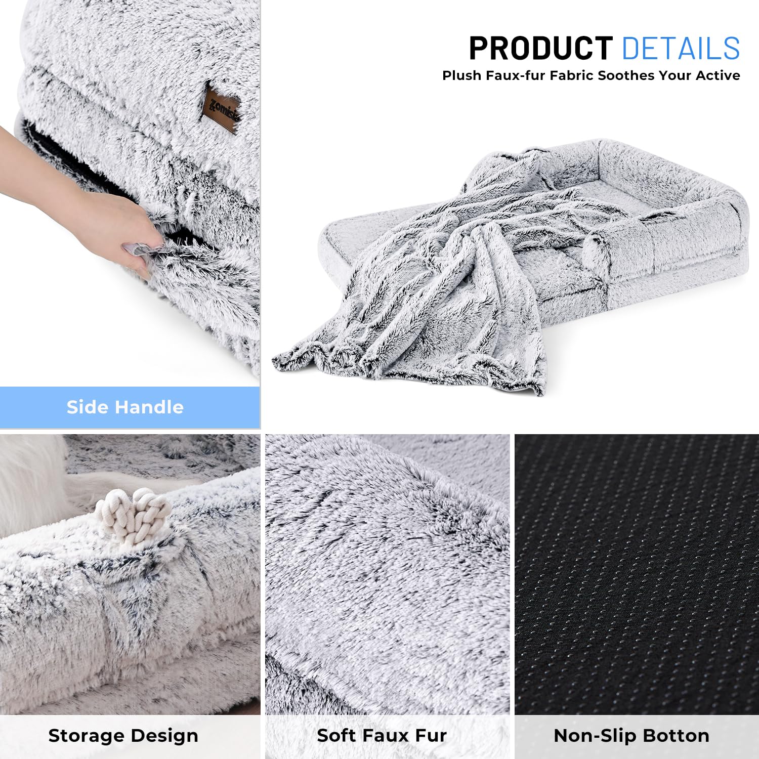 2-in-1 Foldable Human Dog Bed for Adults - Extra Large 71x43x10 Inch Pet-Friendly Sofa Bed with Egg Foam Support, Waterproof Liner & Faux Fur Blanket - Grey | Perfect for Pet Owners, Lounging, Movie Nights & Guest Sleeping