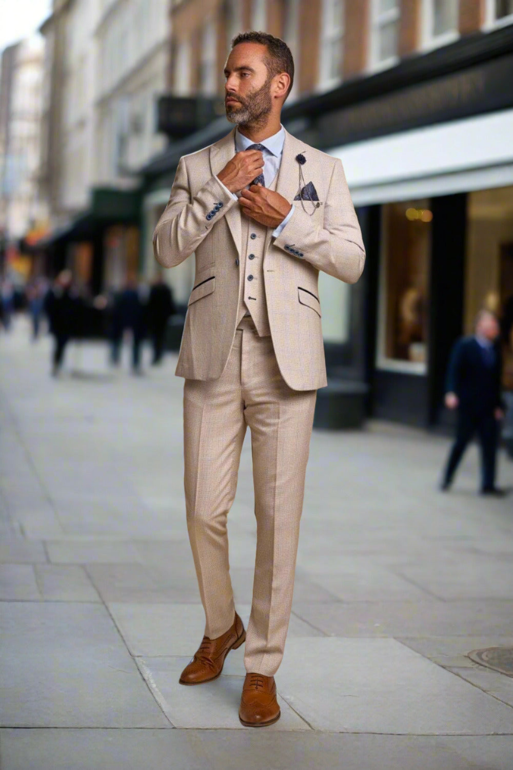 Cavani Caridi Men's Slim Fit Tweed Check Blazer in Beige | Formal & Business Attire | Perfect for Weddings, Office & Special Occasions