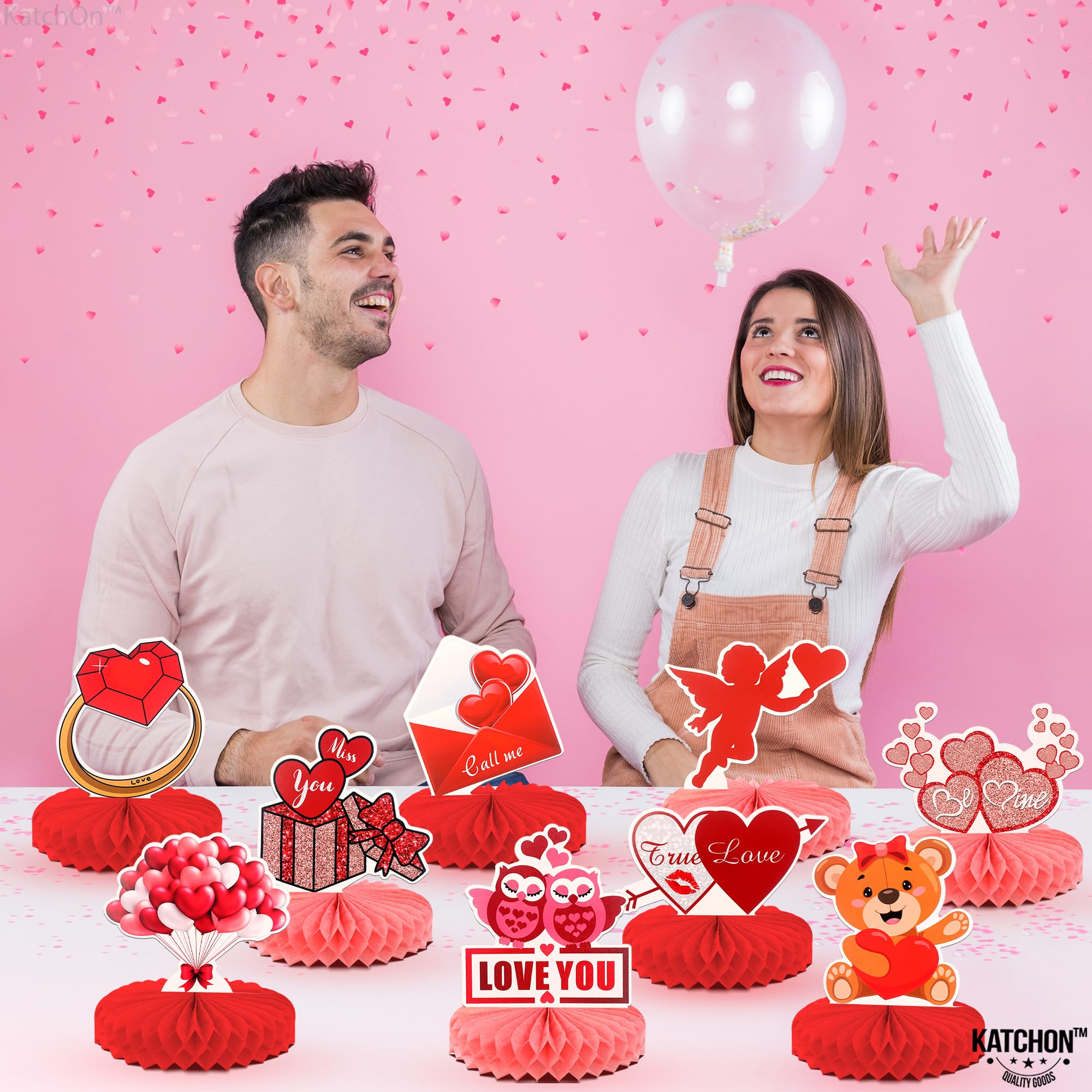KatchOn 9-Pack 3D Red Heart Centerpieces for Tables - Love & Wedding Decor, Party Table Decorations | Perfect for Valentine's Day, Anniversary Celebrations & Romantic Dinners