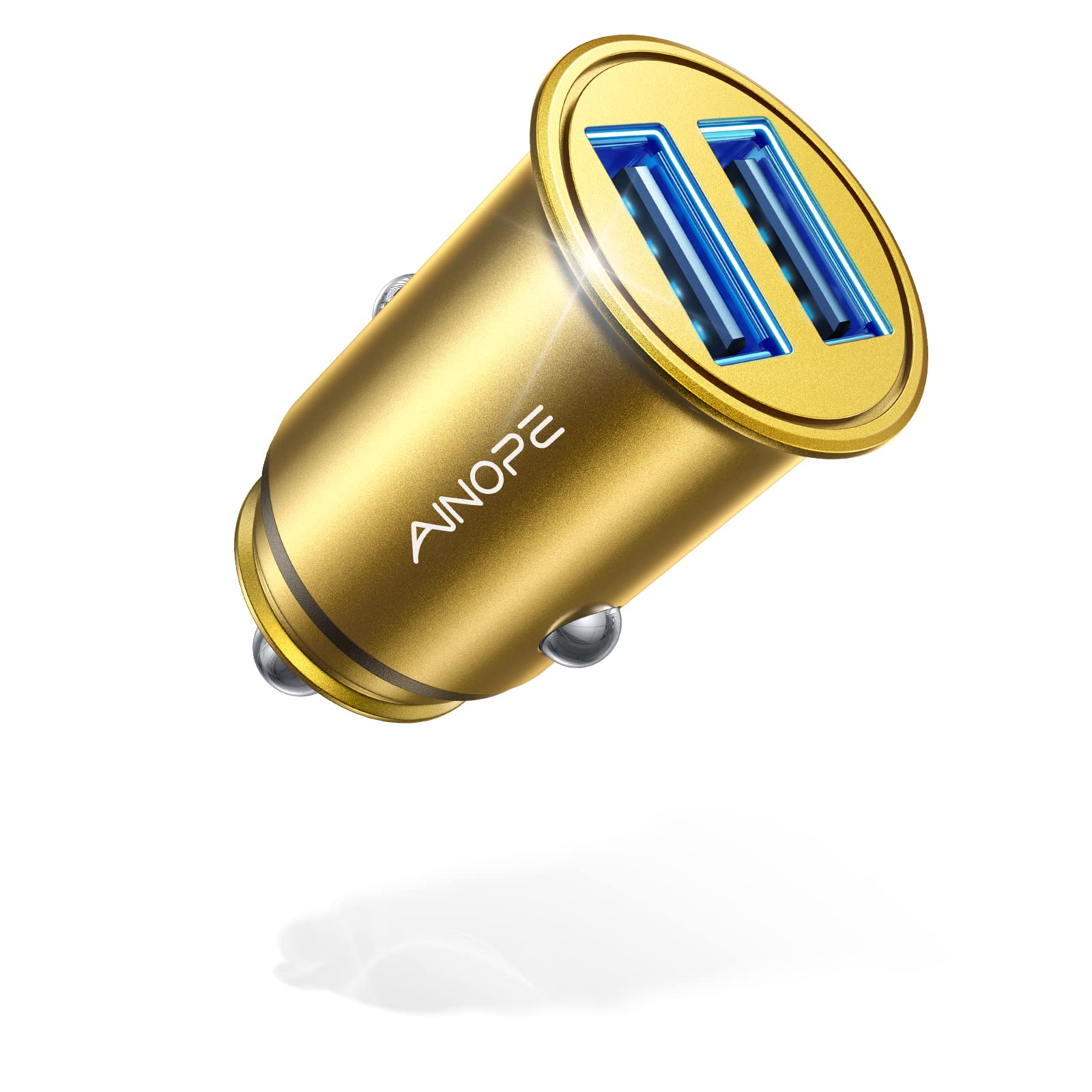 AINOPE 4.8A Fast Car Charger - All Metal USB Car Charger Adapter with Flush Fit for iPhone 14 Pro Max/13/12/11/X/6s, iPad Air 2/Mini 3, Samsung Note 9/S10/S9/S8 (Gold) - Perfect for Road Trips & Daily Commute