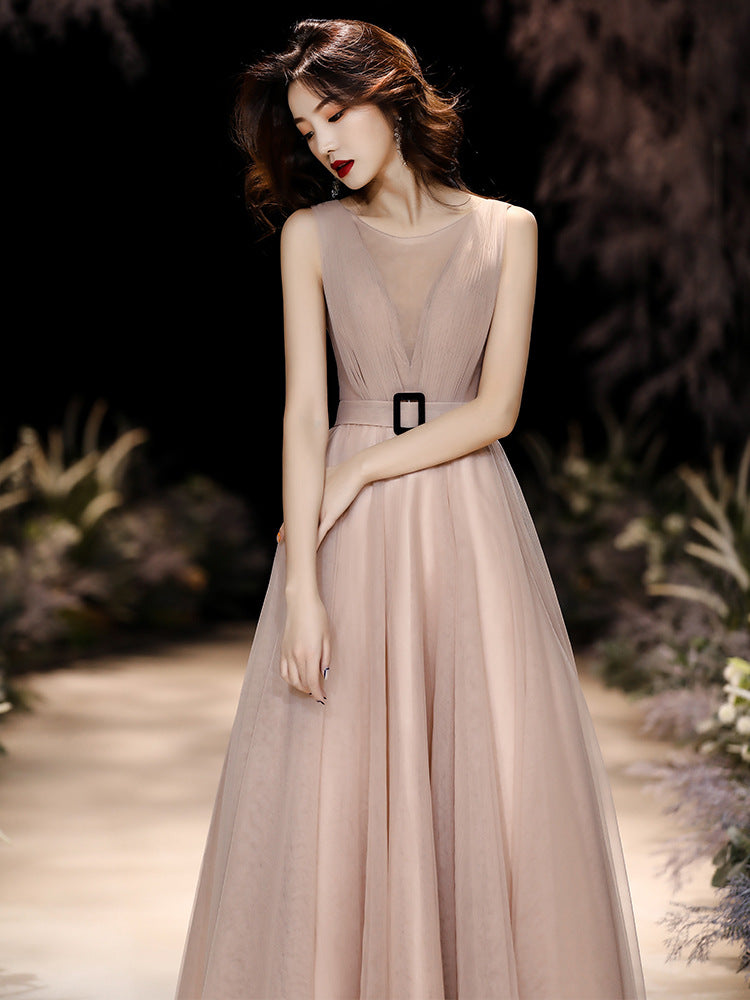 Elegant Champagne Tulle Prom Dress - A-Line Long Evening Gown for Formal Events | Perfect for Homecoming, Quinceañera & Wedding Parties