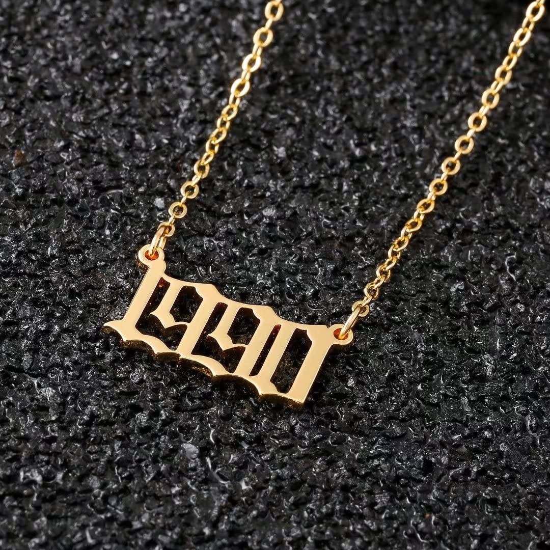 18K Gold Plated Old English Birth Year Necklace for Women - Personalized Jewelry Gift for Birthday, Anniversary (1970-2021) | Perfect for Special Occasions & Everyday Wear