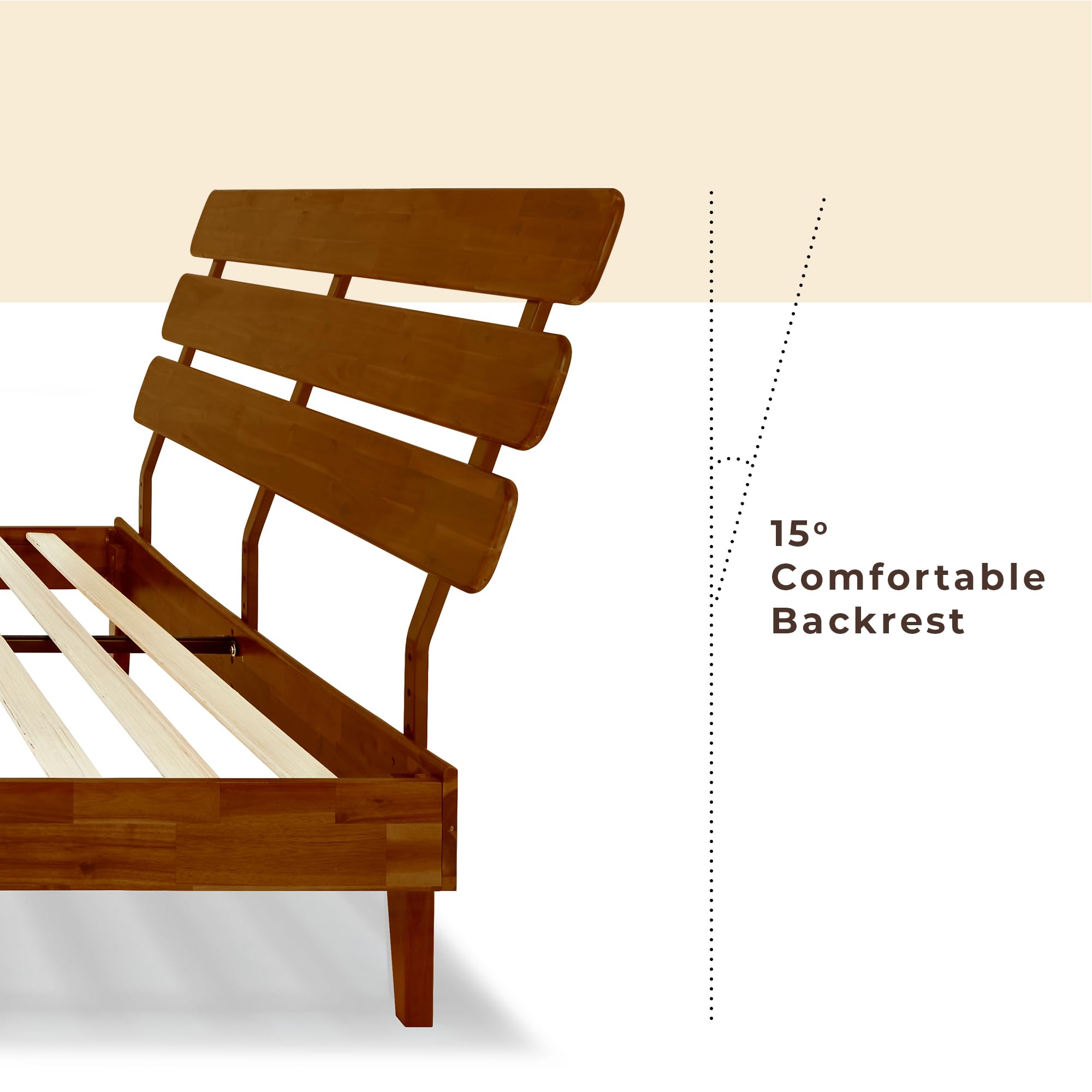 Bme Caden 15 Inch Deluxe Bed Frame with Adjustable Headboard - Mid Century Modern King Size Platform Bed - Solid Acacia Wood Construction - No Box Spring Needed - 12 Sturdy Wood Slats Support - Easy Assembly - Dark Chocolate Finish - Perfect for Master Bedroom, Guest Room & Modern Home Decor