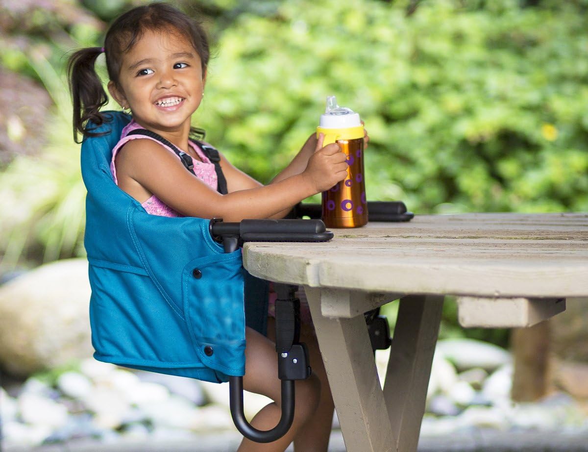 Guzzie+Guss Perch Clip On Table Chair – Portable Baby High Chair for Travel, Restaurants & Home Use | Easy Secure Setup | Fits Kitchen Islands & Dining Tables | Machine Washable Aqua Fabric | Perfect for Picnics, Outdoor Dining & Small Spaces