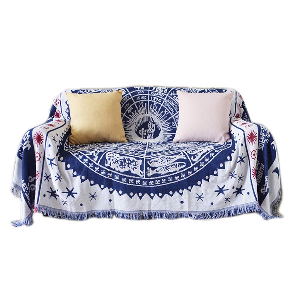 Boho Blanket - Double-Sided Decorative Sofa Cover, Reversible Throw Blanket for Couch, Dust Protection - White Zodiac Pattern (35