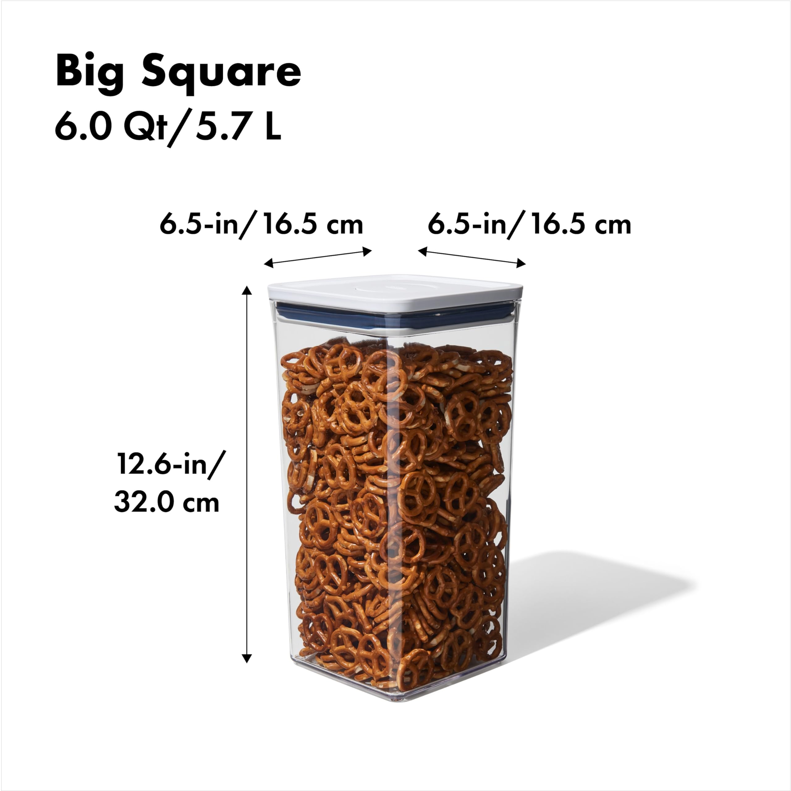 OXO Good Grips 5.7L (5.7 Liter) Big Square Tall POP Container - Airtight Food Storage Canister for Kitchen Pantry Organization - Perfect for Flour, Sugar, Rice & Dry Goods (White)