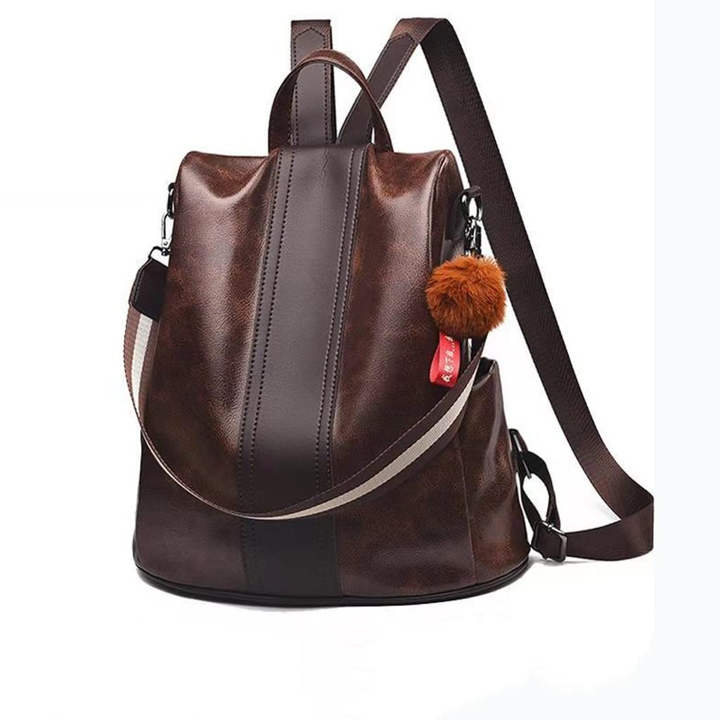FEER Genuine Oil Leather Backpack for Women - Anti-Theft Large Capacity Travel Laptop Bag (31 x 15 x 31cm, Brown) - Perfect for Work, College & Daily Commute