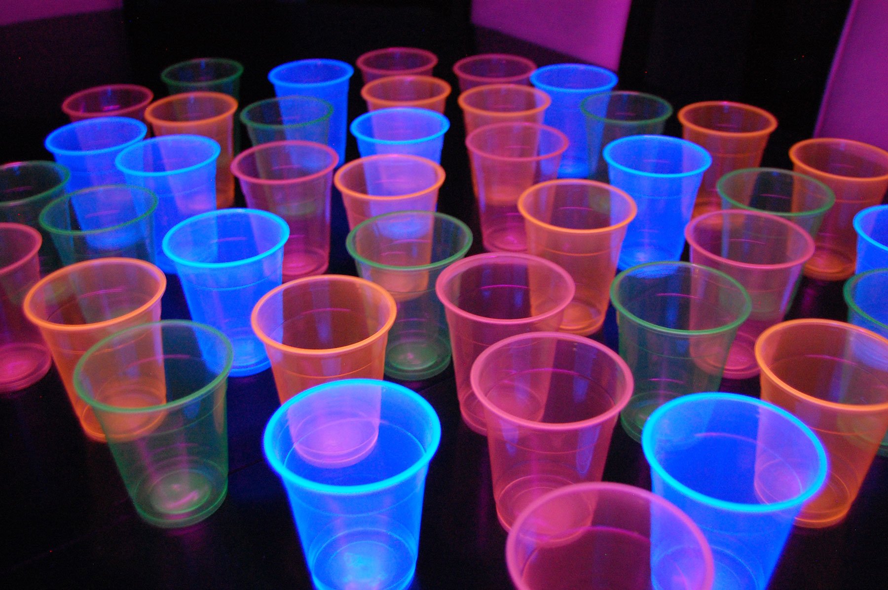 DirectGlow 12oz Neon Party Cups - Blacklight Reactive Plastic Cups (Multicolor, 40-Pack) for Glow in the Dark Parties, Raves & UV Events