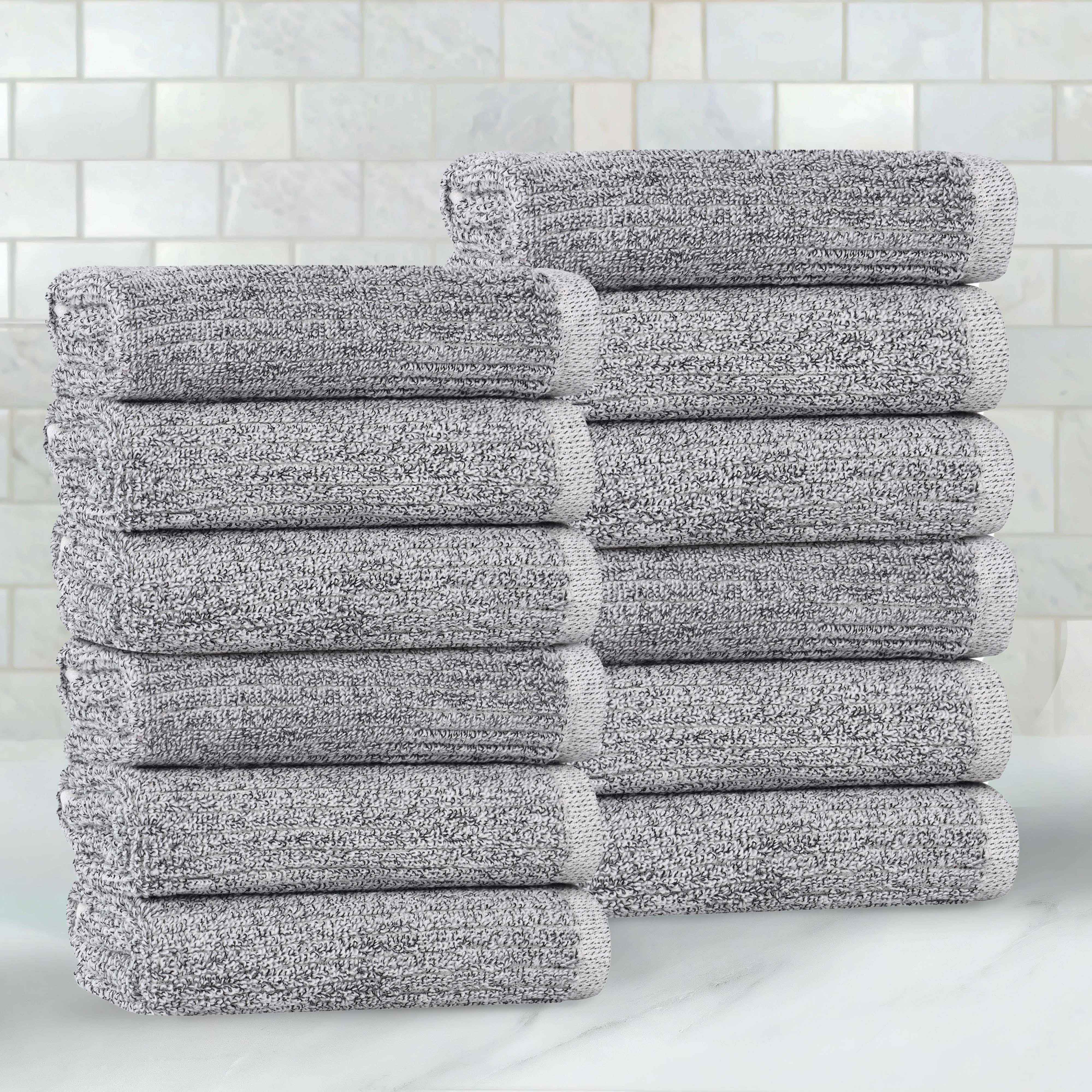 Premium Cotton Blend Solid Ribbed Face Towels & Washcloths Set of 12 - Soft, Absorbent & Quick-Drying for Spa, Bathroom & Travel Use