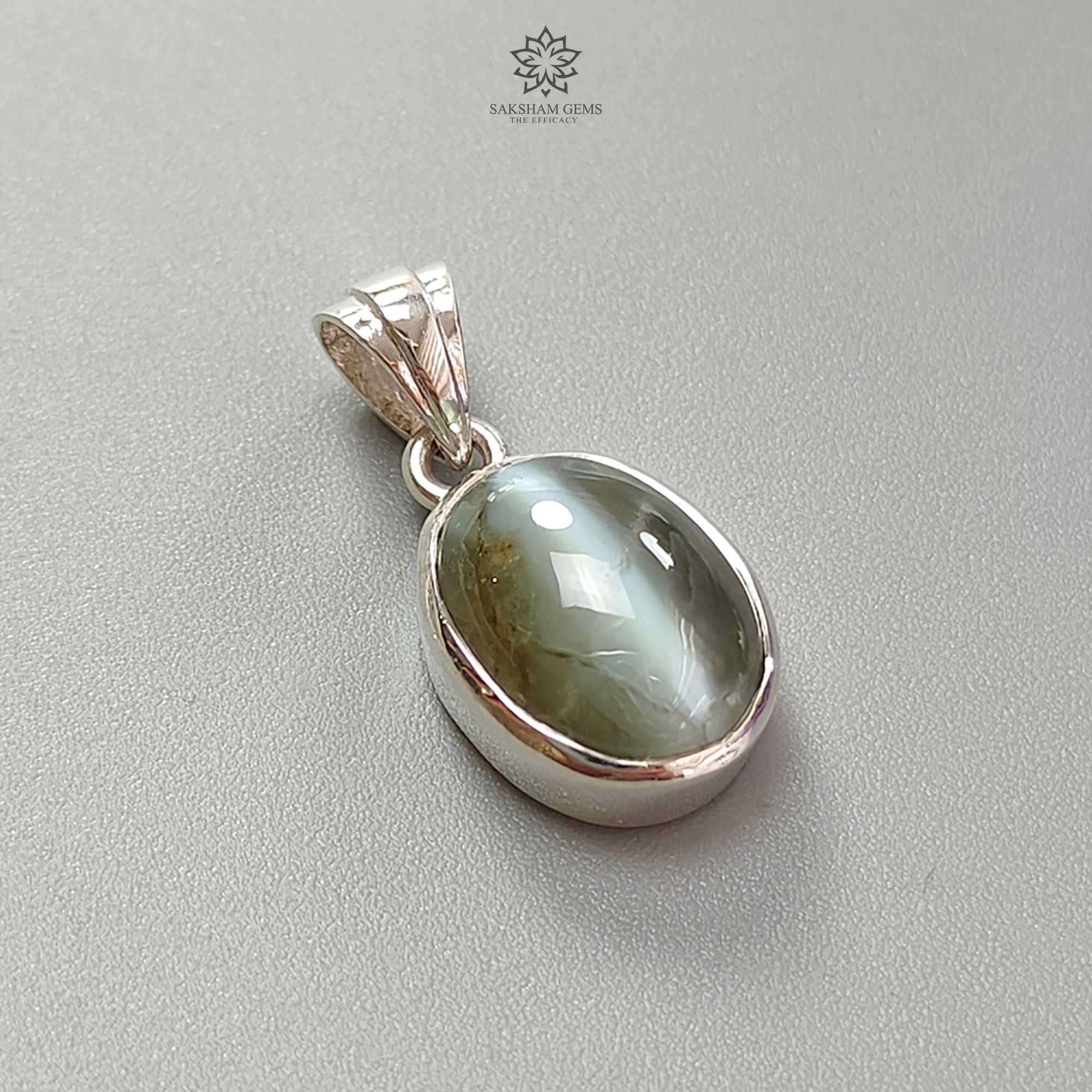 Natural Chrysoberyl Cat's Eye Silver Pendant - 3.34g Oval Cabochon Gemstone in 925 Sterling Silver Bezel Setting | Elegant Jewelry Gift for Women, Birthday, Anniversary & Special Occasions