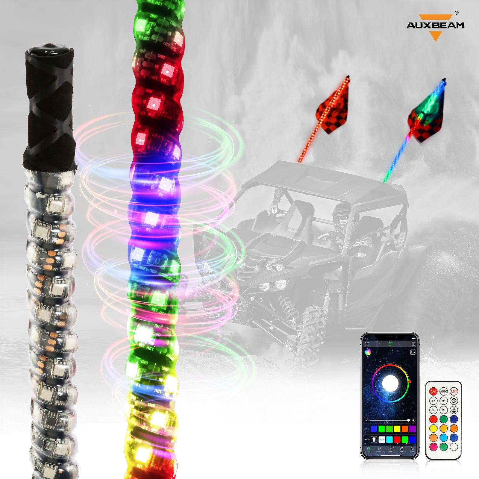 (2-Pack) 3FT/4FT LED RGB Whip Lights with Turn Signal & Brake Light - Bluetooth APP & Remote Control for ATV, UTV, Jeep, Off-Road Vehicles - Perfect for Night Rides, Camping & Outdoor Adventures