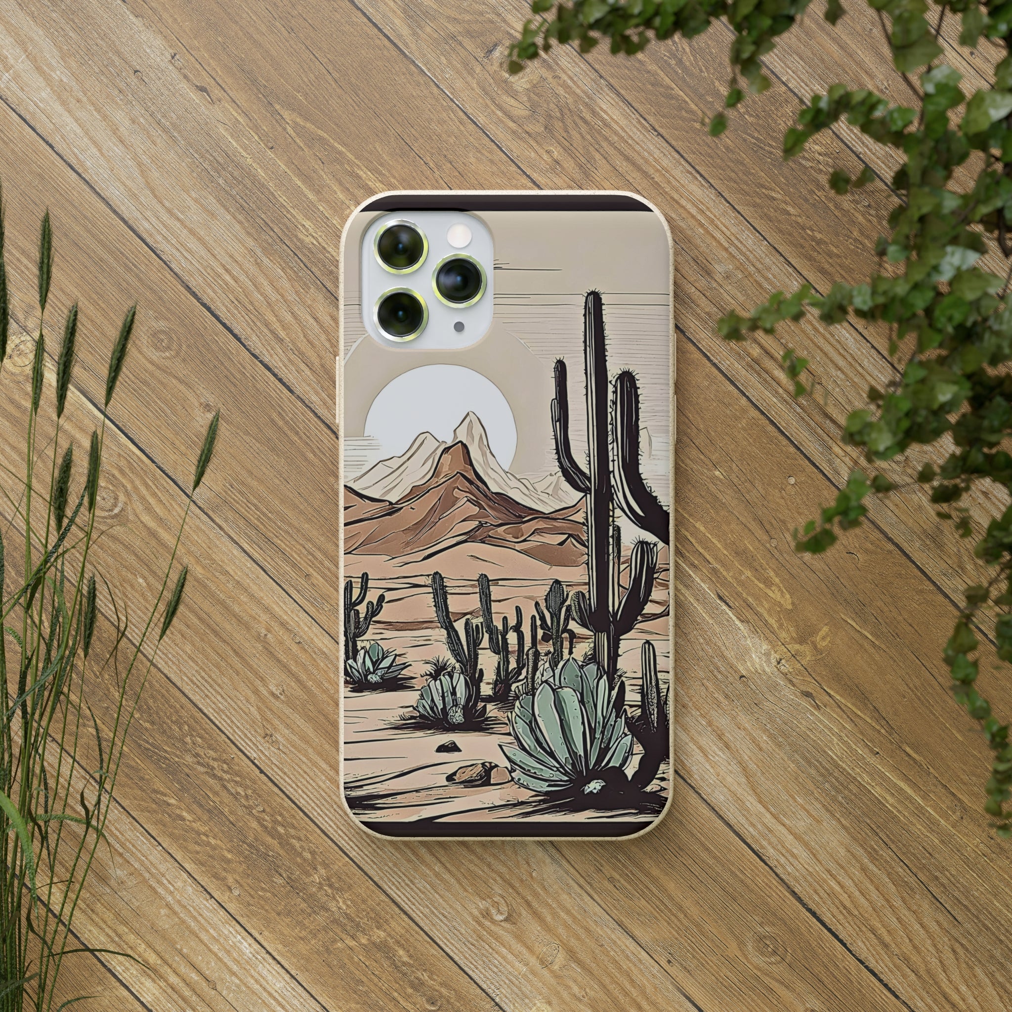 Eco-Friendly Biodegradable Phone Case with Rustic Desert & Cactus Print - Compatible with iPhone & Samsung | Sustainable Joshua Tree Design | Perfect Gift for Nature Lovers & Arizona Travelers