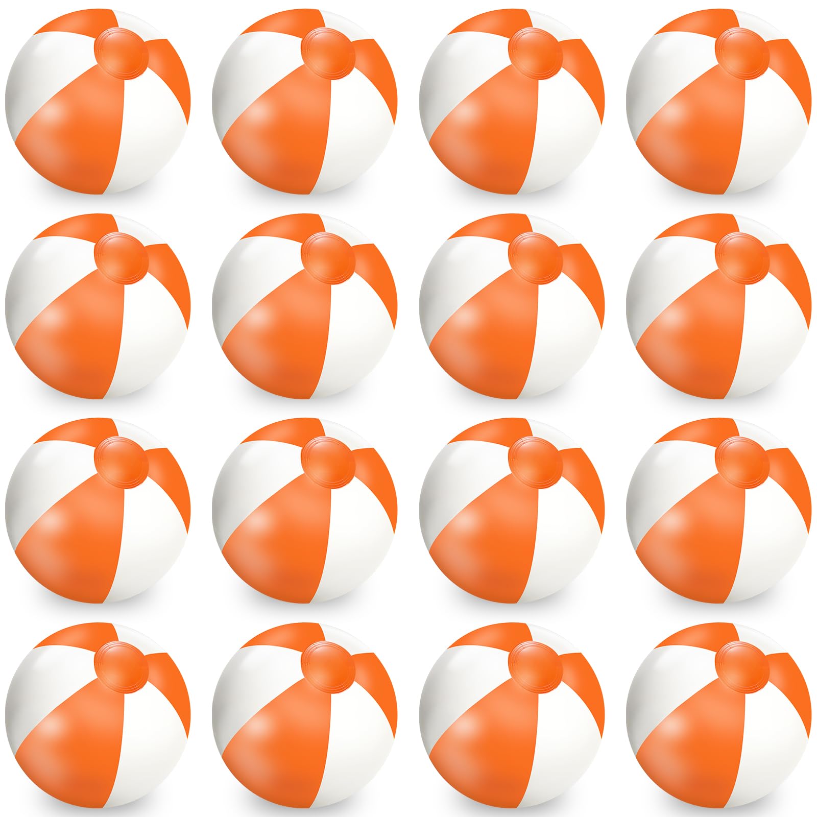 Whaline 16Pcs 16-Inch Orange & White Inflatable Beach Balls - PVC Pool Toys for Summer, Hawaiian Tropical Theme Party Decor, Water & Sand Games - Perfect for Beach Parties, Pool Fun, and Outdoor Activities