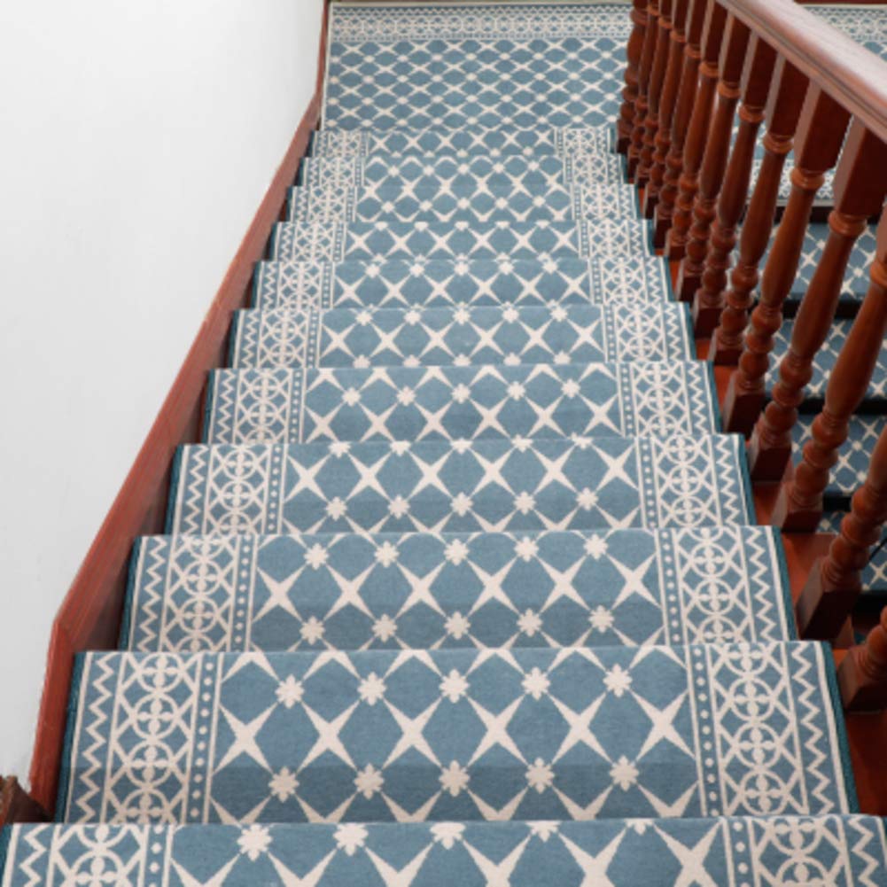 Non-Slip Carpet Stair Treads - Persian Design Indoor/Outdoor Stair Mats with Self-Adhesive Tape - Lake Blue 30x100cm (12x39in) - Perfect for Stairs, Hallways, and Entryways - Customizable Home Decor