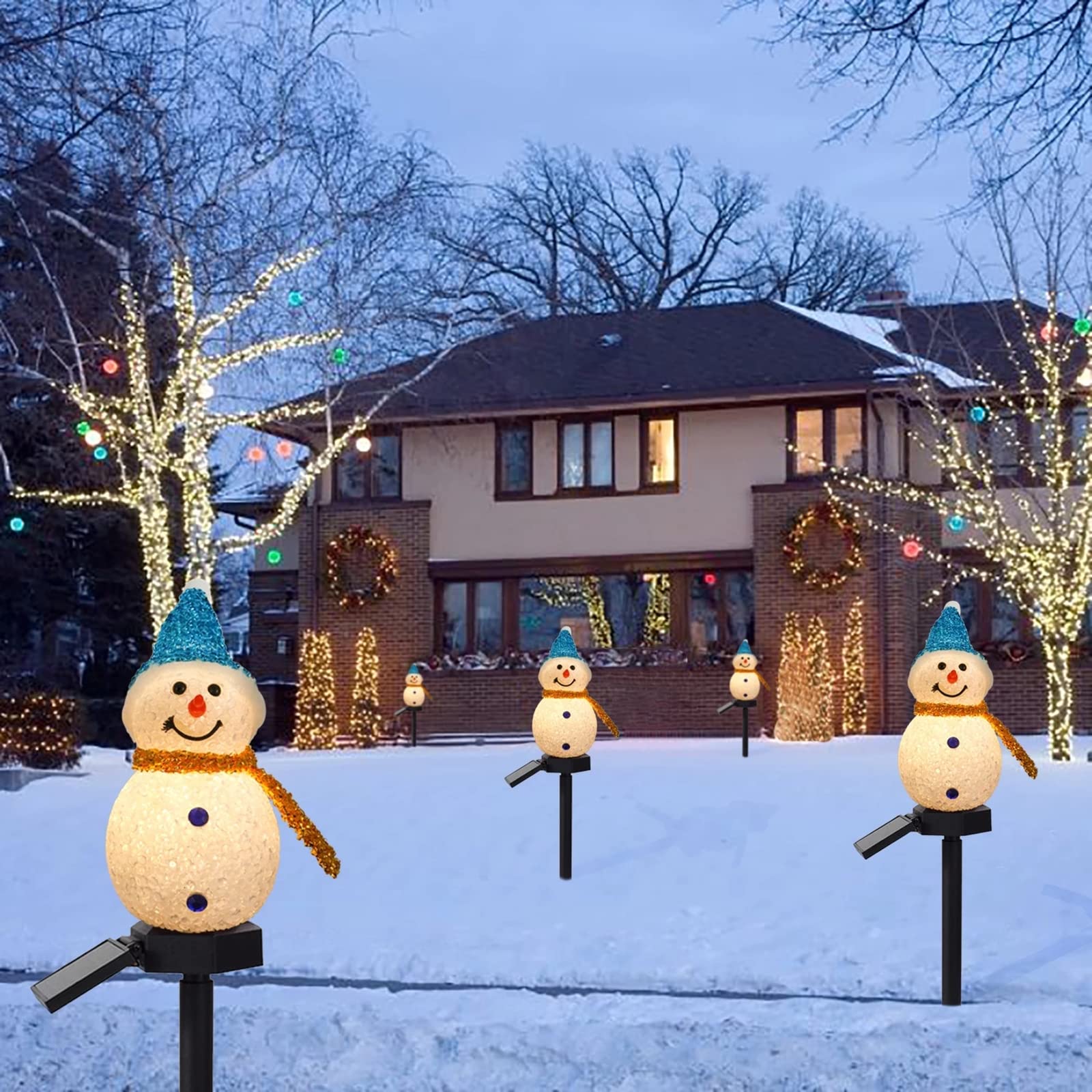 Solar Powered LED Snowman Light - Outdoor Christmas Decoration for Lawn, Garden & Landscape | Weatherproof Xmas Cartoon Snowman Ground Lamp for Holiday Yard Decor
