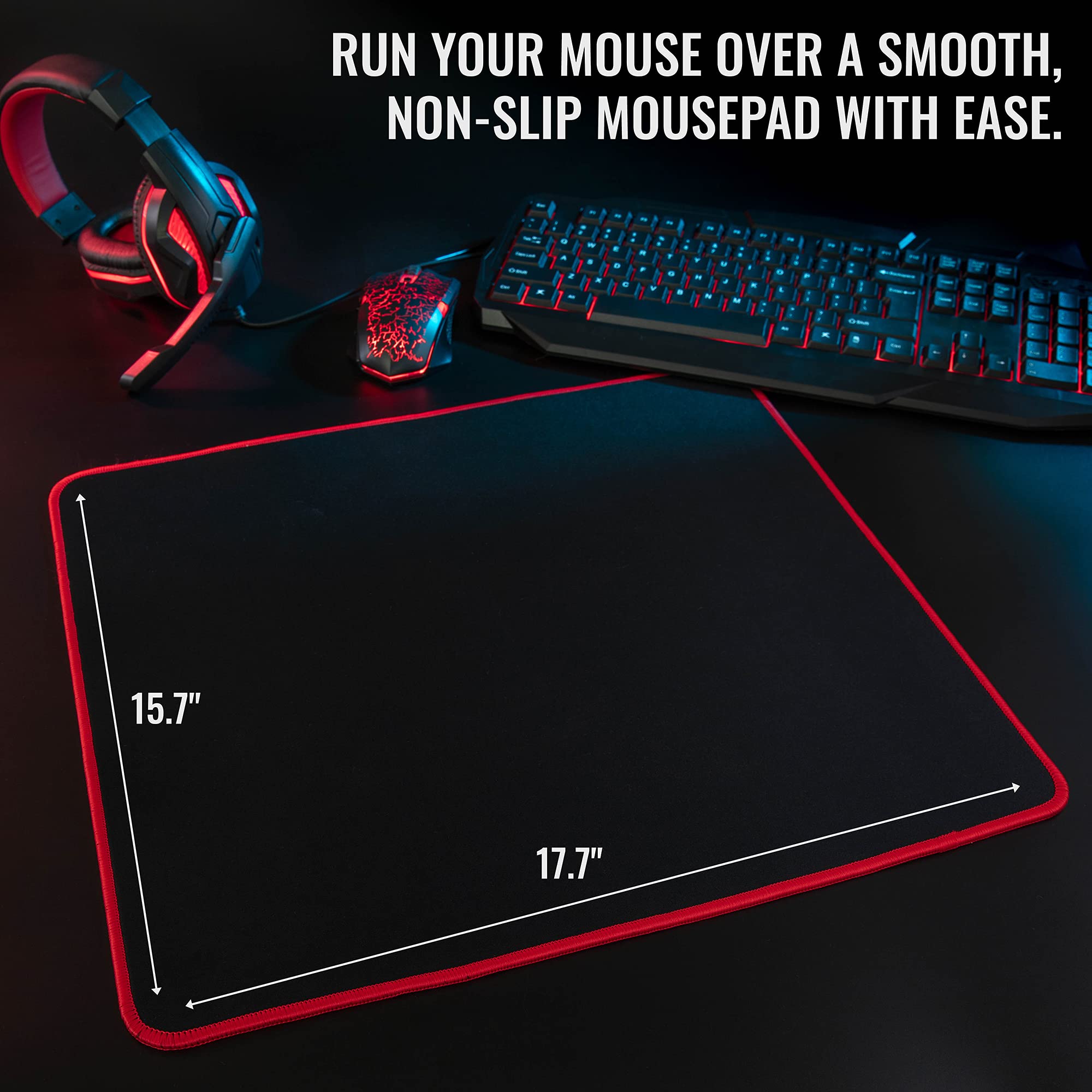 Ritz Gear 4-in-1 Gaming Accessories Kit (Red) - LED Backlit Keyboard, Optical Mouse, Mouse Pad & Headset with Adapter for PC, Laptop, Xbox & PS4 - Perfect for Gaming, Streaming & Office Work