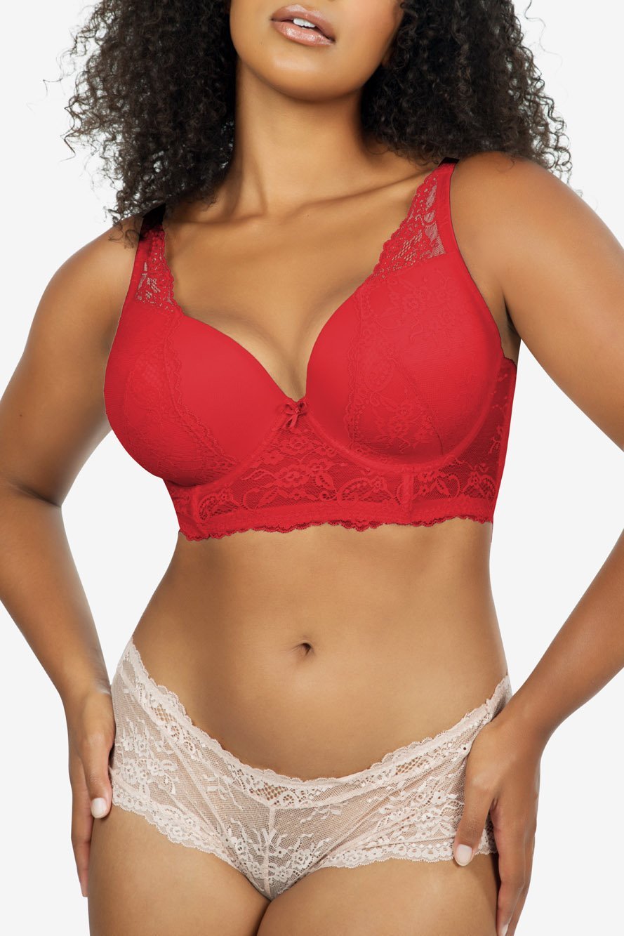 Parfait Sandrine Longline Plunge Bra - Sexy Push Up Underwire Bra for Women, Comfortable Full Coverage Lingerie in Racing Red - Perfect for Date Night, Special Occasions & Everyday Wear