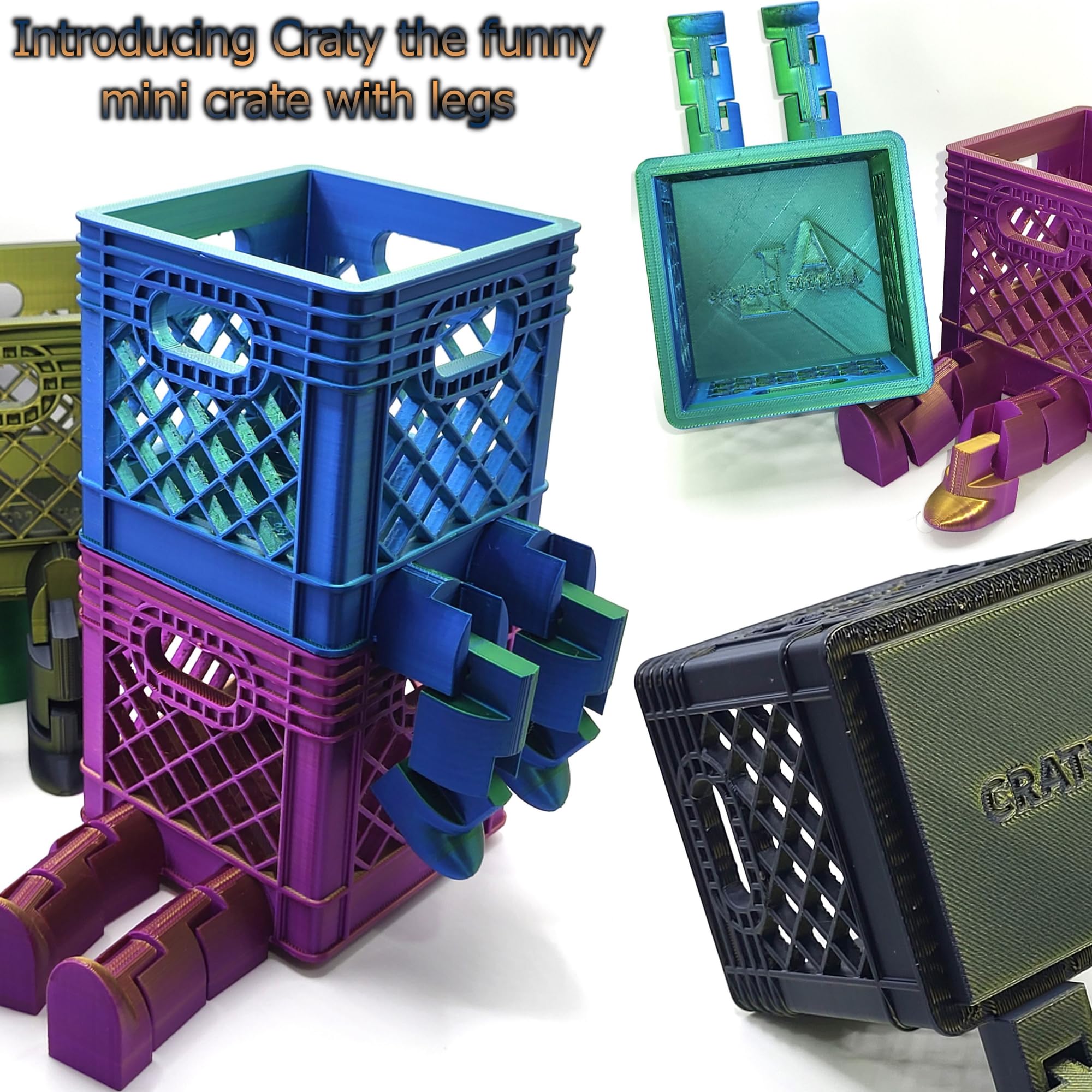 Funny Mini Crate with Legs - Cute Home & Office Decor, Bathroom Organizer for Small Items, Lego Storage Bin, Desk Organizer, Business Card Holder, Pencil Box, Makeup Organizer (Black & Gold) - Perfect for Bedroom, Bathroom, Office & Kids Room Organization