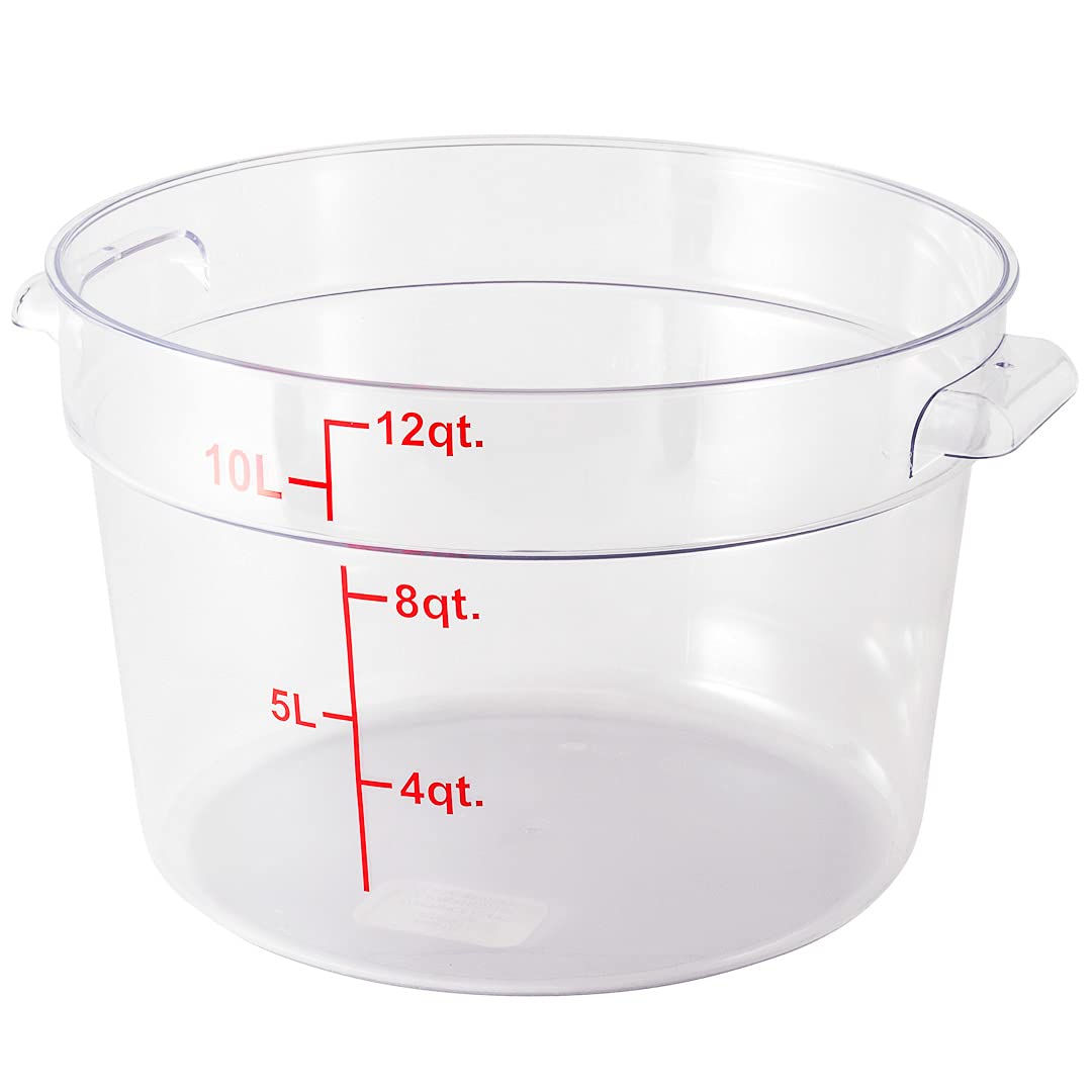Restaurantware Met Lux 12 Quart (11.4L) Clear Plastic Food Storage Containers - 10-Pack Round Commercial Food Prep Buckets with Volume Markers, Lids Sold Separately | Space-Saving Kitchen Organization for Restaurants, Catering & Bulk Food Storage