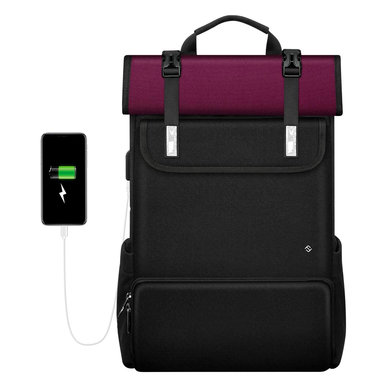 FINPAC Expandable Roll Top Laptop Backpack - 15.6 Inch Water-Resistant Travel Backpack for Men & Women - Business, School & Commuter Daypack - Perfect for Work, College & Daily Use (Burgundy)