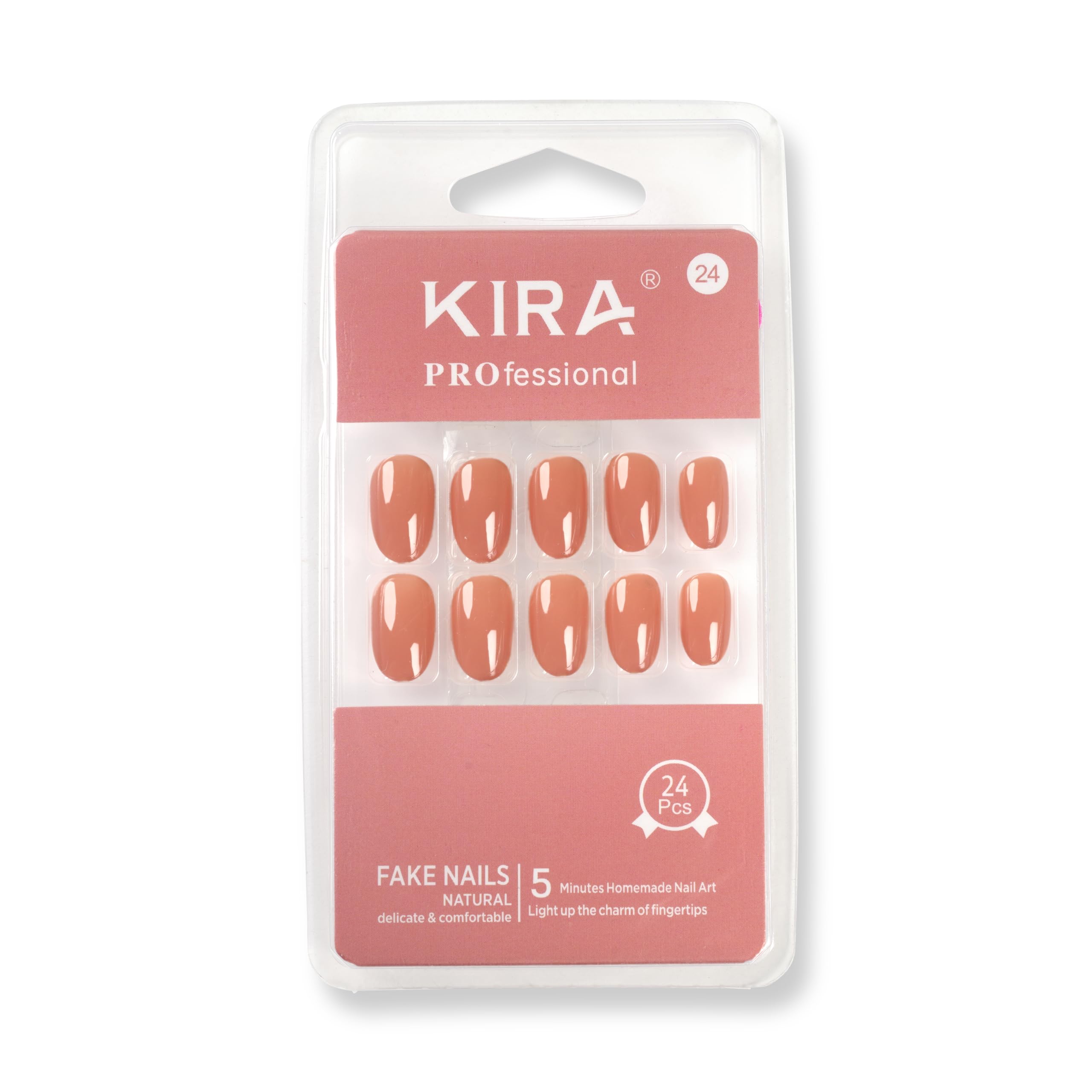 KIRA Artificial Fake Nails Set with Nail Buffer & Glue - Natural False Nails for Women, Delicate & Comfortable Long-Lasting Waterproof Press-On Nails (Style A24) - Perfect for Parties, Weddings, and Everyday Wear