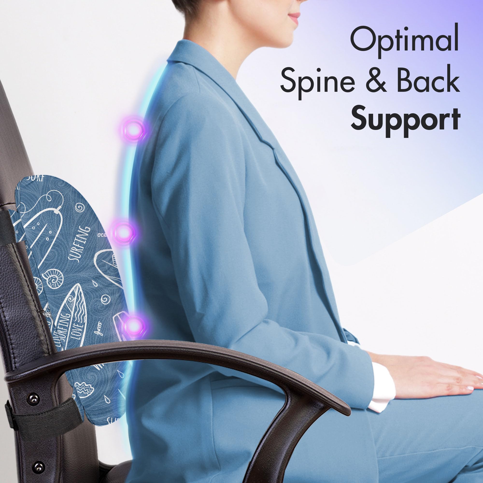 Ambesonne Surfboard Lumbar Support Pillow - Blue Ocean Waves Design, High Density Foam for Office Chair & Car Seat - 14