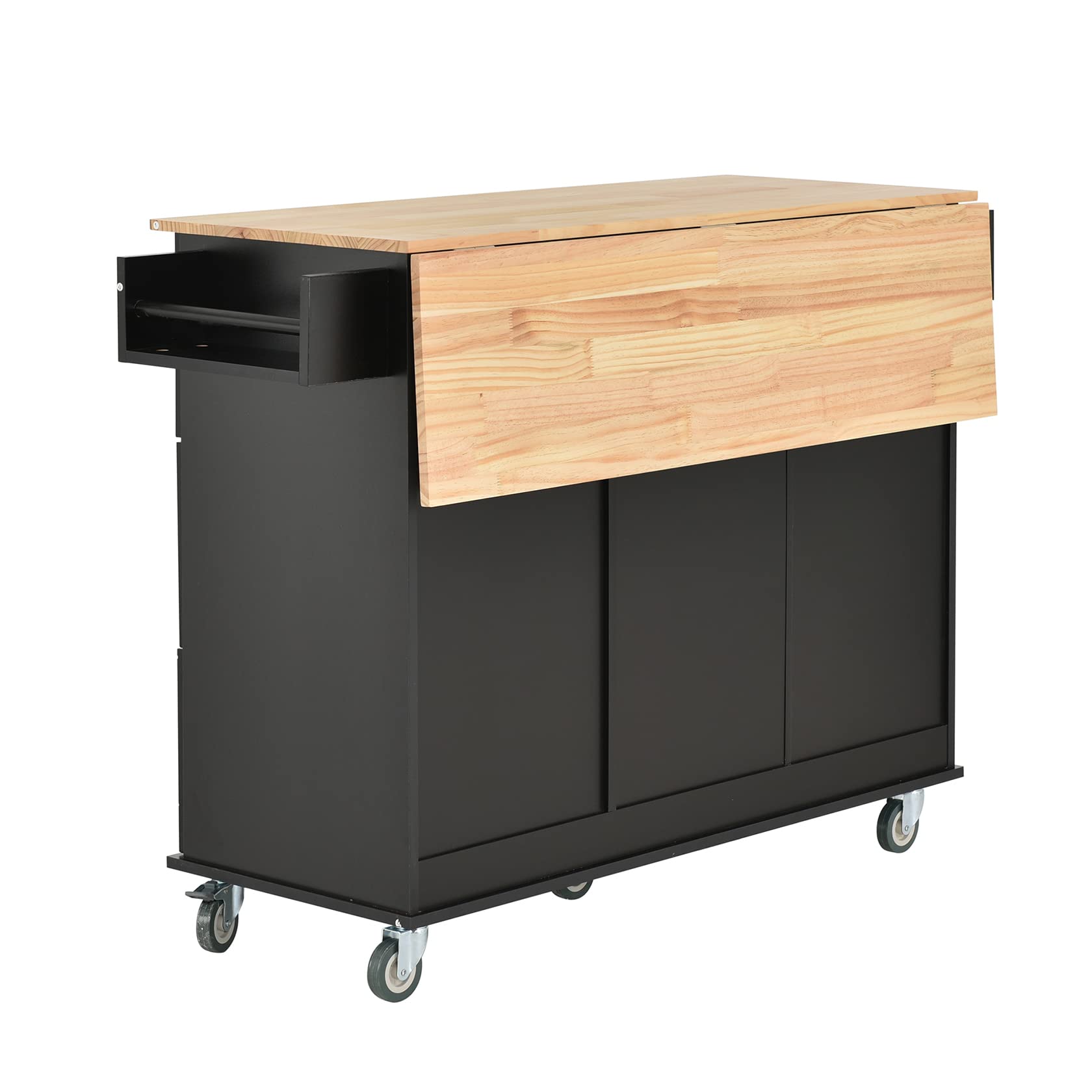 Mobile Kitchen Island Cart with Solid Wood Top - Storage Drawers, Tower Rack, Cabinets, Spice Rack & Wine Rack - Lockable Wheels (Black) | Perfect for Small Kitchens, Dining Rooms & Home Organization