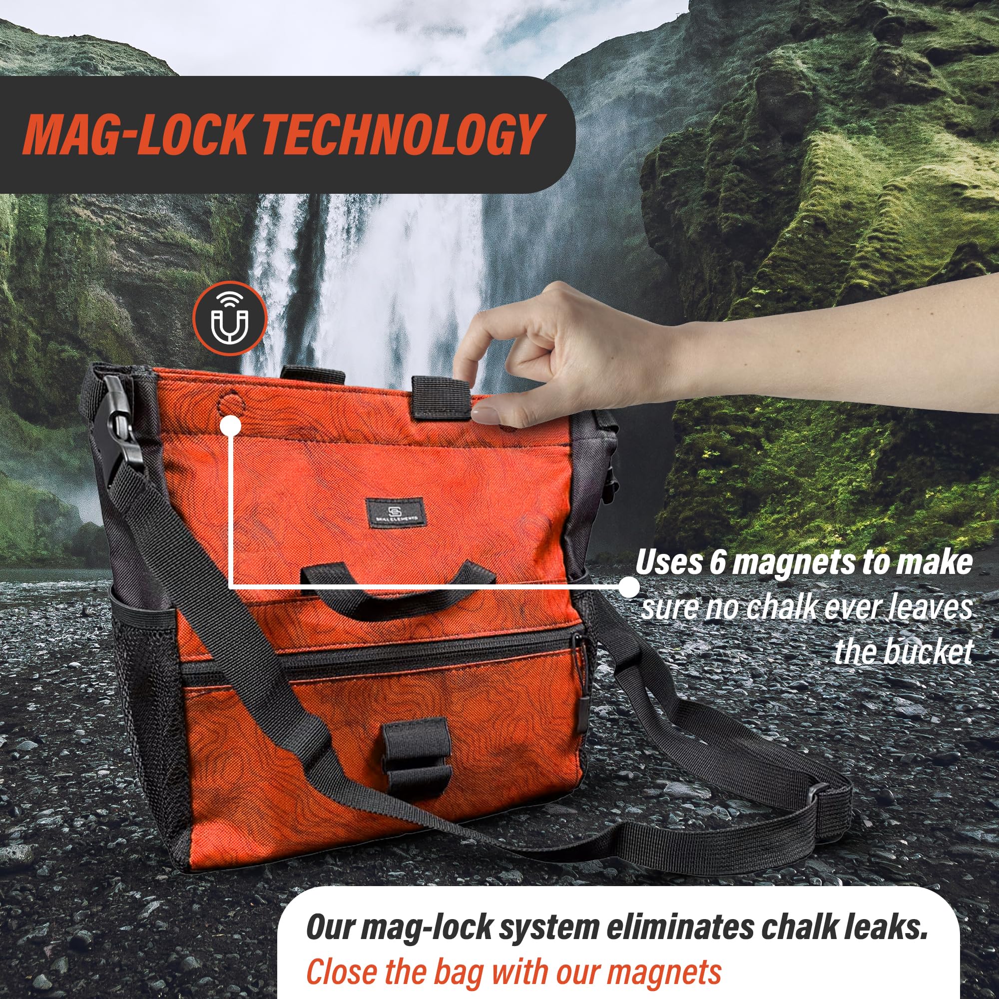 Premium Chalk Bucket for Rock Climbing & Bouldering - Large Magnetic Closure Chalk Bag with 2 Zippered Pockets, 2 Side Pockets & 4 Brush Holders - Ideal for Indoor Gym Training & Outdoor Climbing Adventures